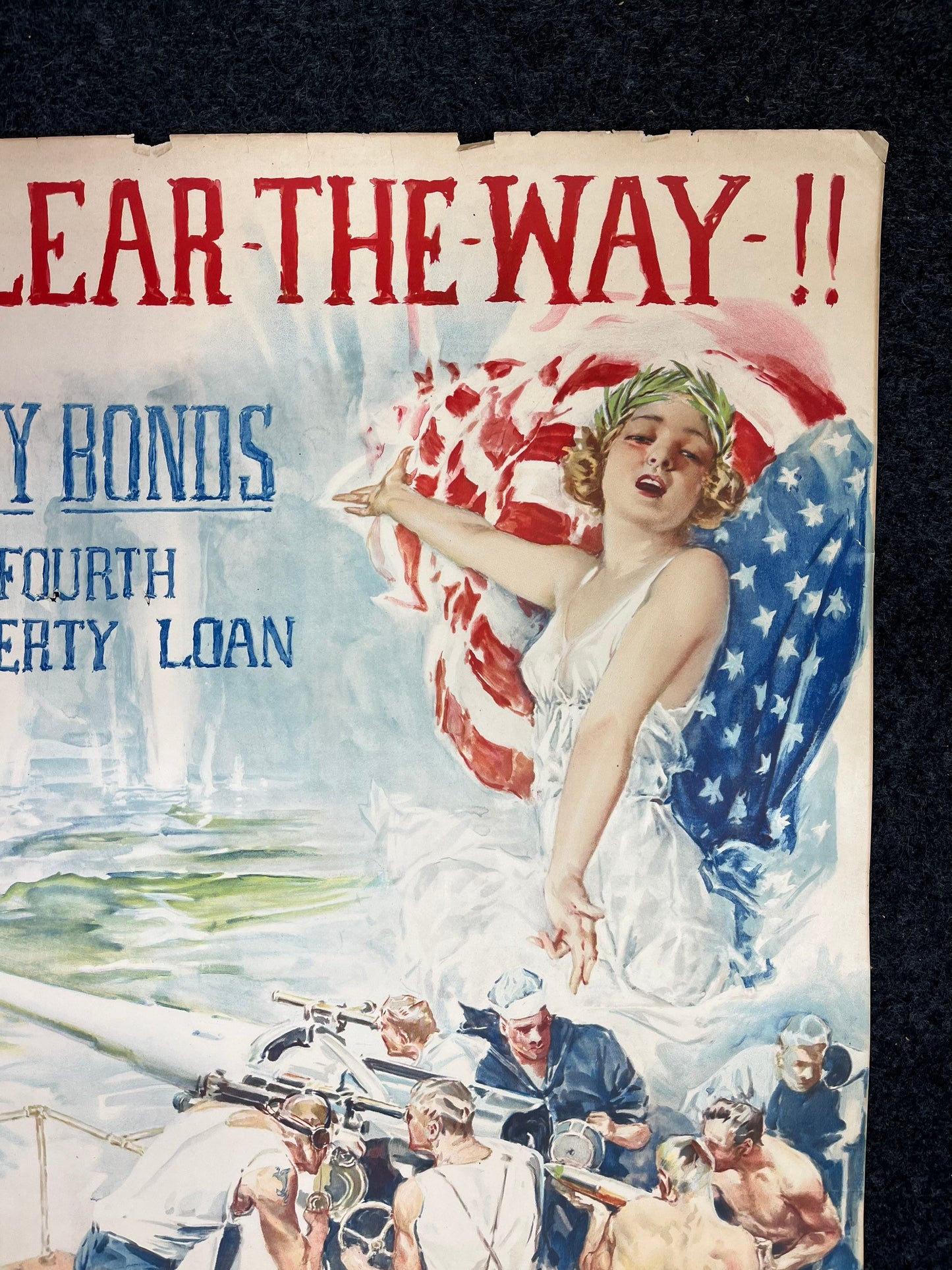 Original WW1 Clear The Way - Lady Columbia - Liberty Bonds Poster - 1917 World War 1 Propaganda Poster, US History, Military Memorabilia