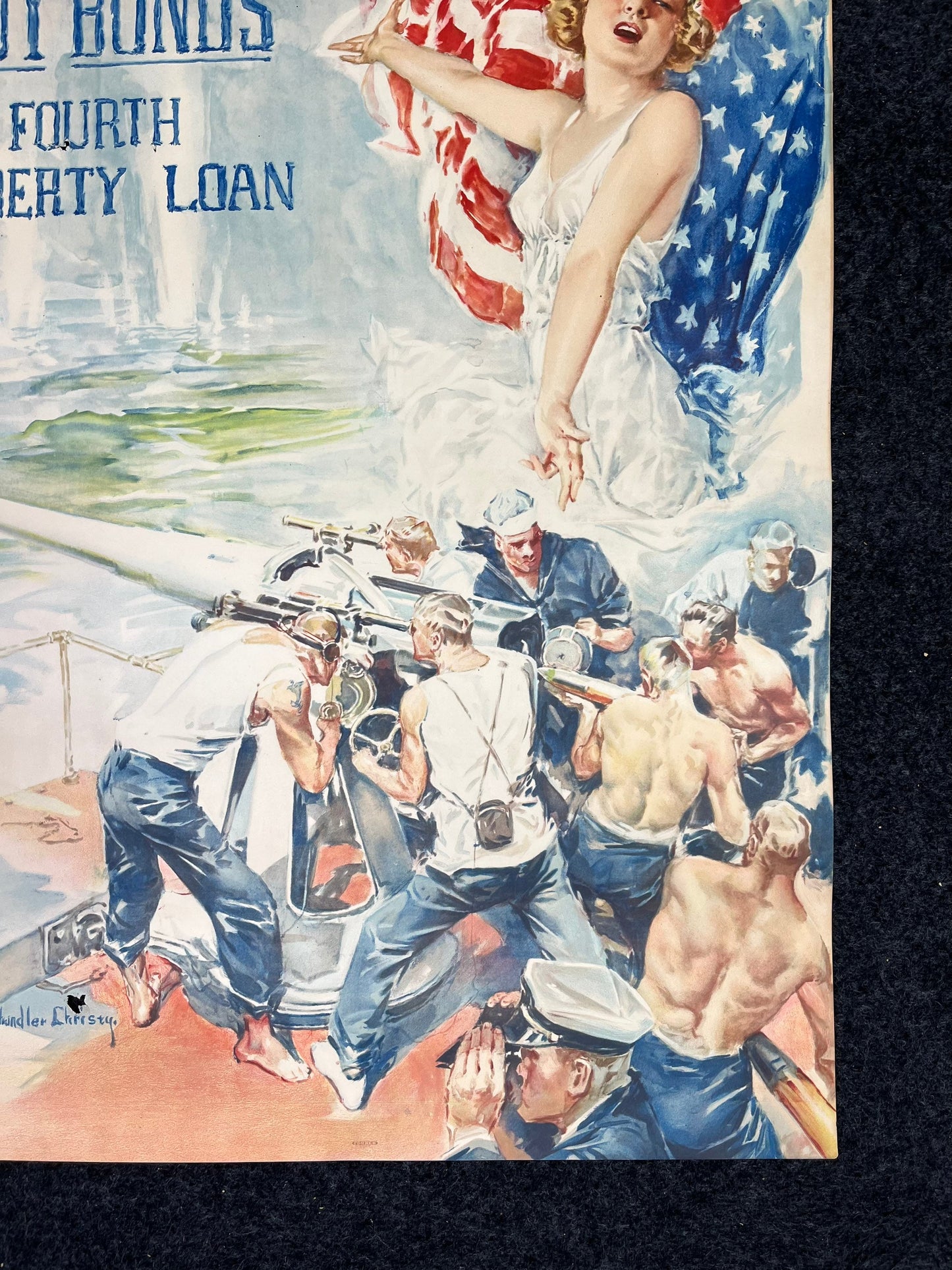 Original WW1 Clear The Way - Lady Columbia - Liberty Bonds Poster - 1917 World War 1 Propaganda Poster, US History, Military Memorabilia