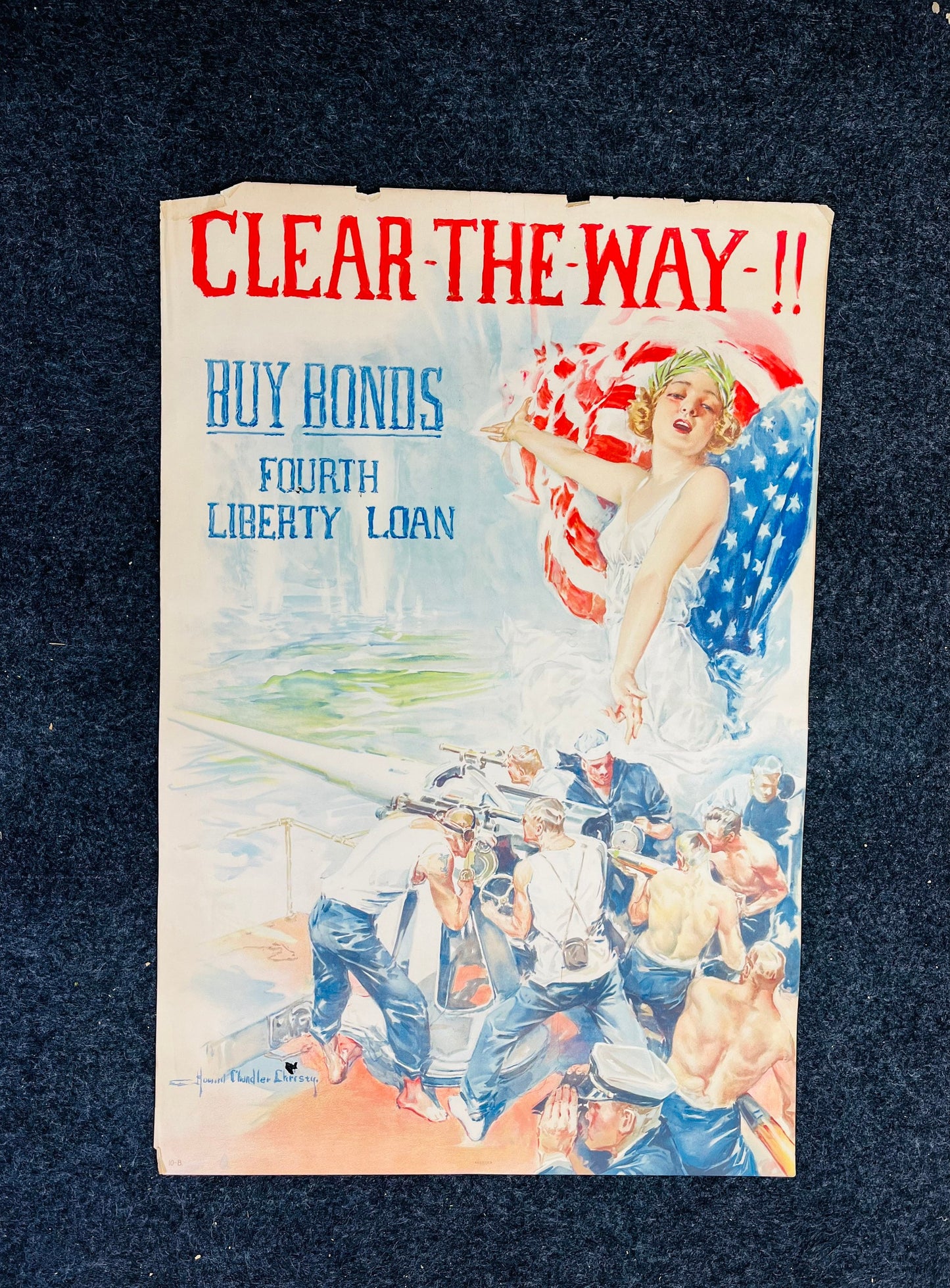 Original WW1 Clear The Way - Lady Columbia - Liberty Bonds Poster - 1917 World War 1 Propaganda Poster, US History, Military Memorabilia