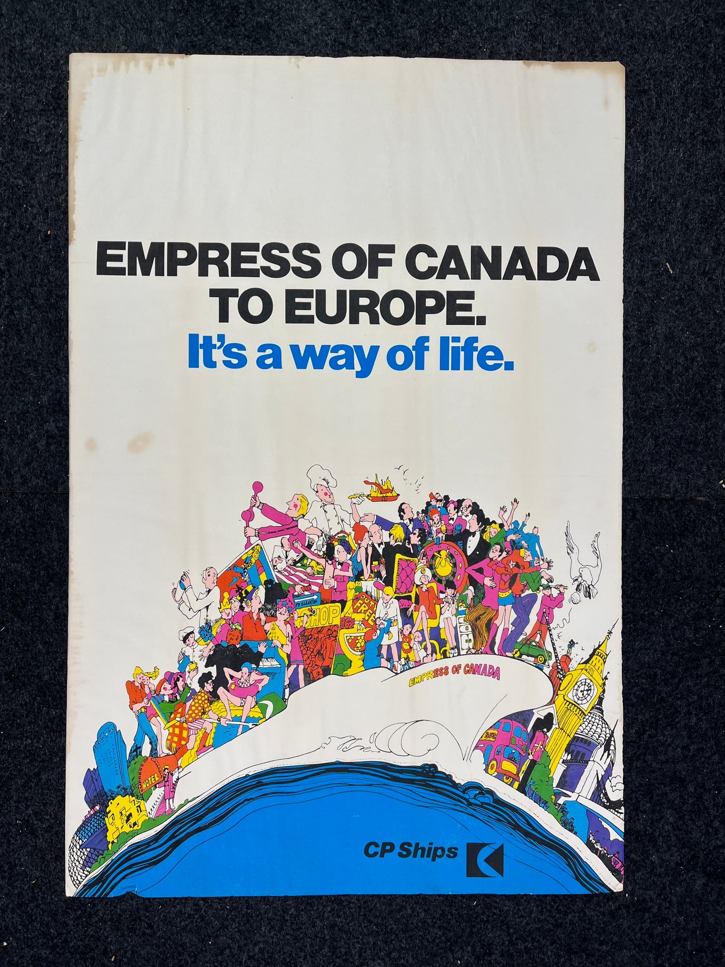 Original 1960s Canadian Pacific Cruise Poster Vintage Travel Art, Ship Art, Empress of Canada