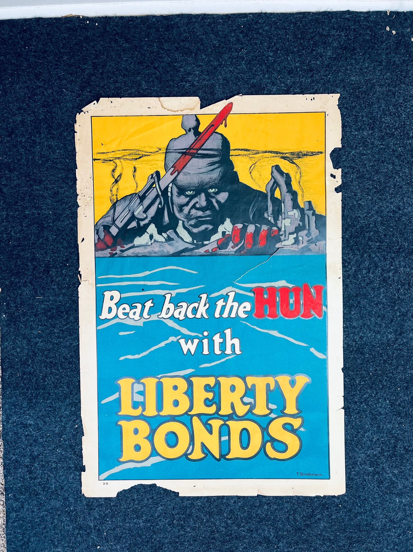 Original WW1 Liberty Bonds Poster Beat Back the Hun - 1917 World War 1 Propaganda Poster, US History, Military Memorabilia, Gifts for Him