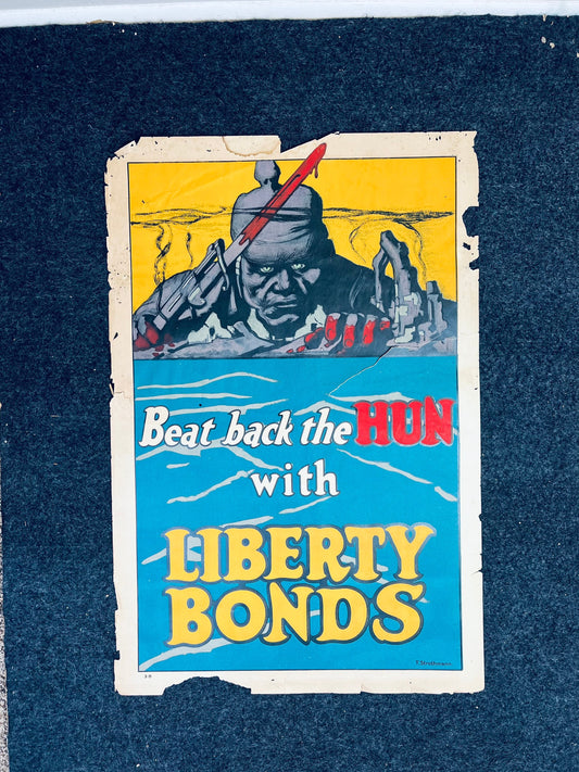 Original WW1 Liberty Bonds Poster Beat Back the Hun - 1917 World War 1 Propaganda Poster, US History, Military Memorabilia, Gifts for Him