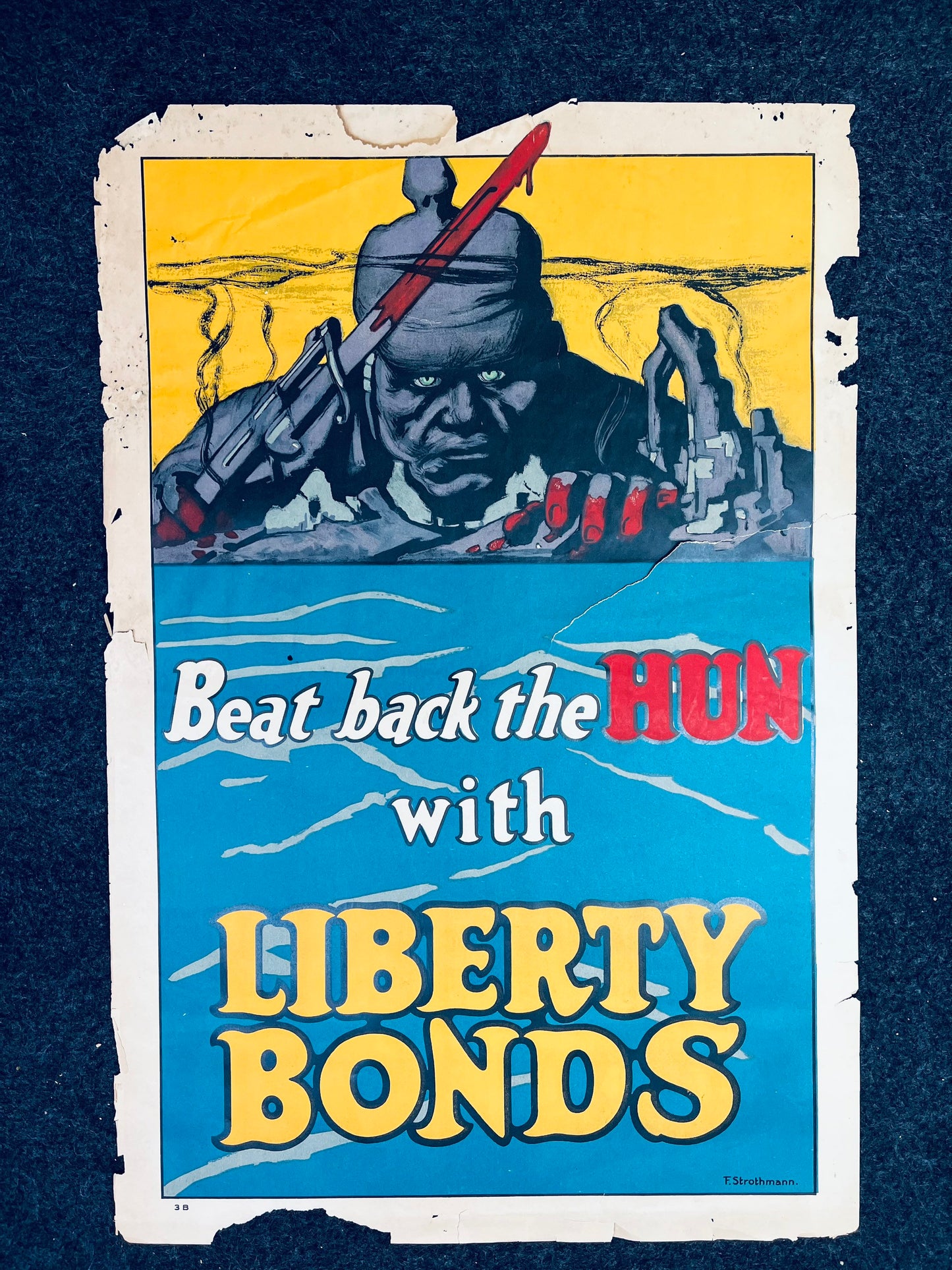 Original WW1 Liberty Bonds Poster Beat Back the Hun - 1917 World War 1 Propaganda Poster, US History, Military Memorabilia, Gifts for Him