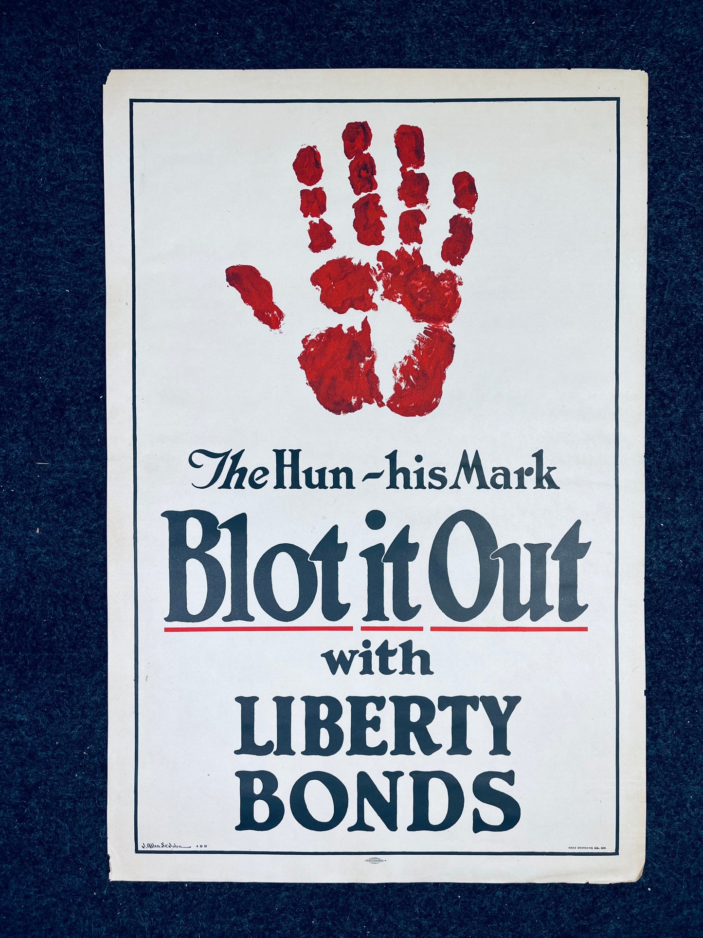 Original WW1 His Mark Bloodied Hand Liberty Bonds Poster - 1917 World War 1 Propaganda Poster, US History, Military Memorabilia, Gifts Him