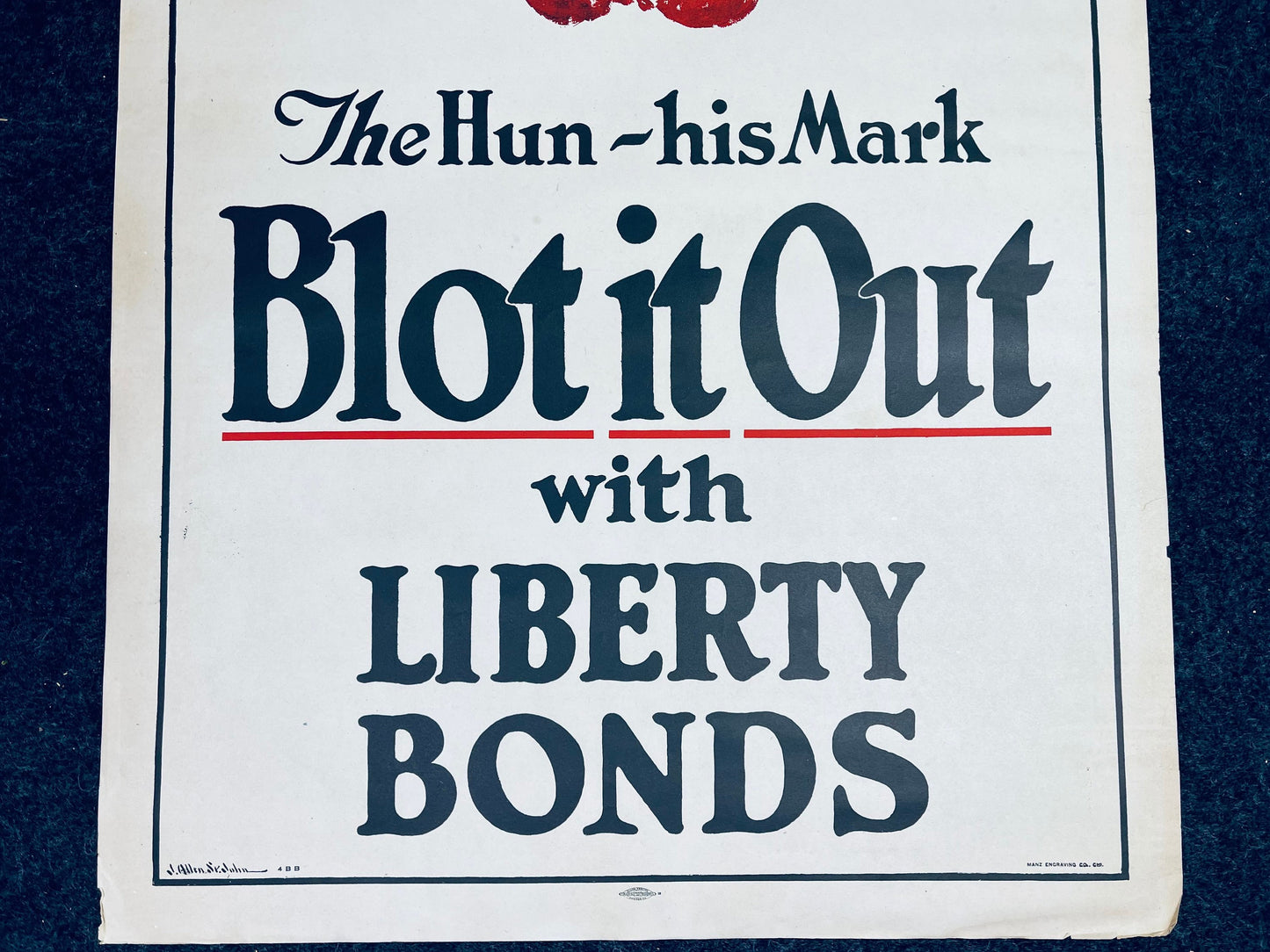 Original WW1 His Mark Bloodied Hand Liberty Bonds Poster - 1917 World War 1 Propaganda Poster, US History, Military Memorabilia, Gifts Him