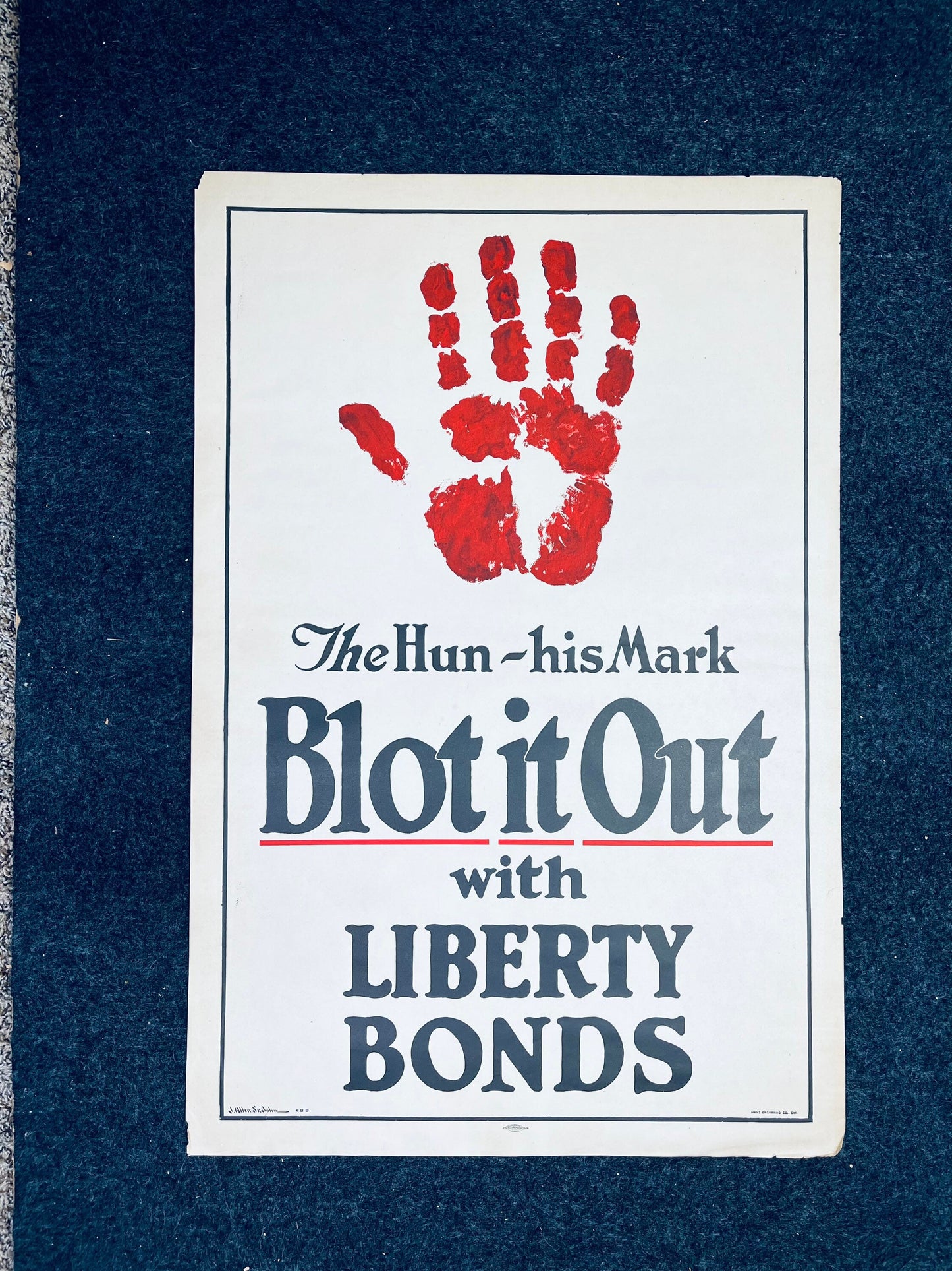 Original WW1 His Mark Bloodied Hand Liberty Bonds Poster - 1917 World War 1 Propaganda Poster, US History, Military Memorabilia, Gifts Him