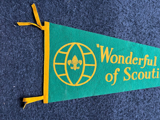 1970s Wonderful World Of Scouting, Boy Scouts Souvenir Pennant Flag, Large Original Vintage Felt Pennant, Wall Decor, College Dorm Gifts, Vi