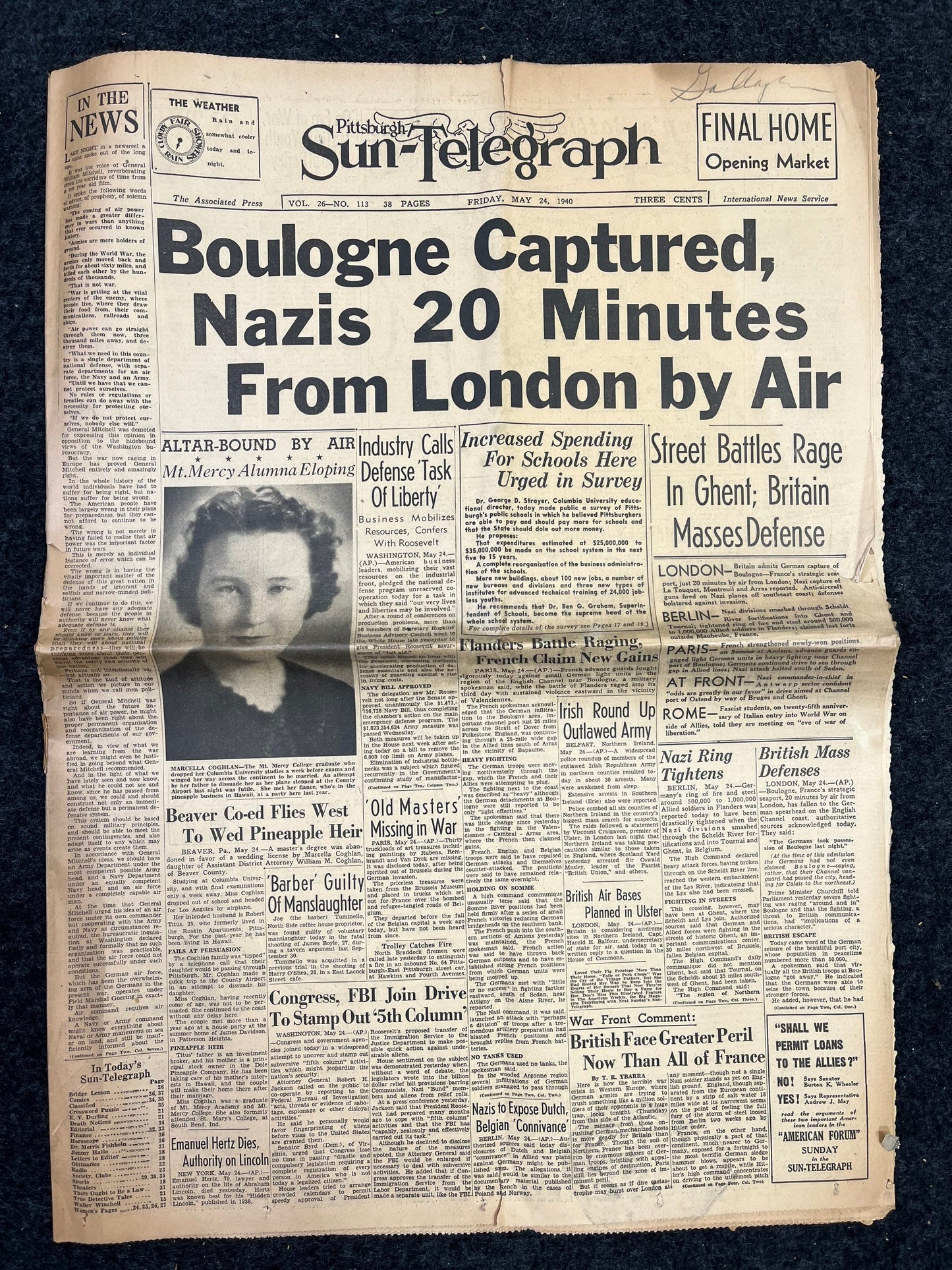 1940 German Capture of Boulogne WW2 Germany, Battle of Britain World War 2, Vintage Newspaper, Historic Gifts