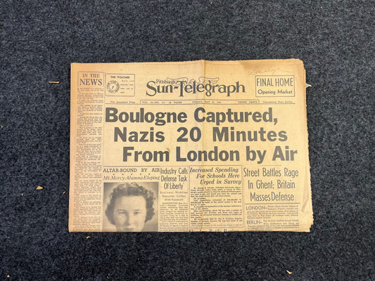 1940 German Capture of Boulogne WW2 Germany, Battle of Britain World War 2, Vintage Newspaper, Historic Gifts