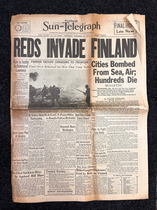 1939 USSR Invades Finland - DAY OF - Winter War - Prelude to World War 2, WW2 Memorabilia, Winter Fox, Finnish History, Communist Gifts