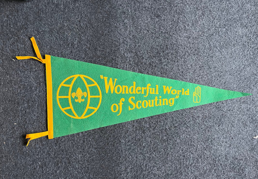 1970s Wonderful World Of Scouting, Boy Scouts Souvenir Pennant Flag, Large Original Vintage Felt Pennant, Wall Decor, College Dorm Gifts, Vi