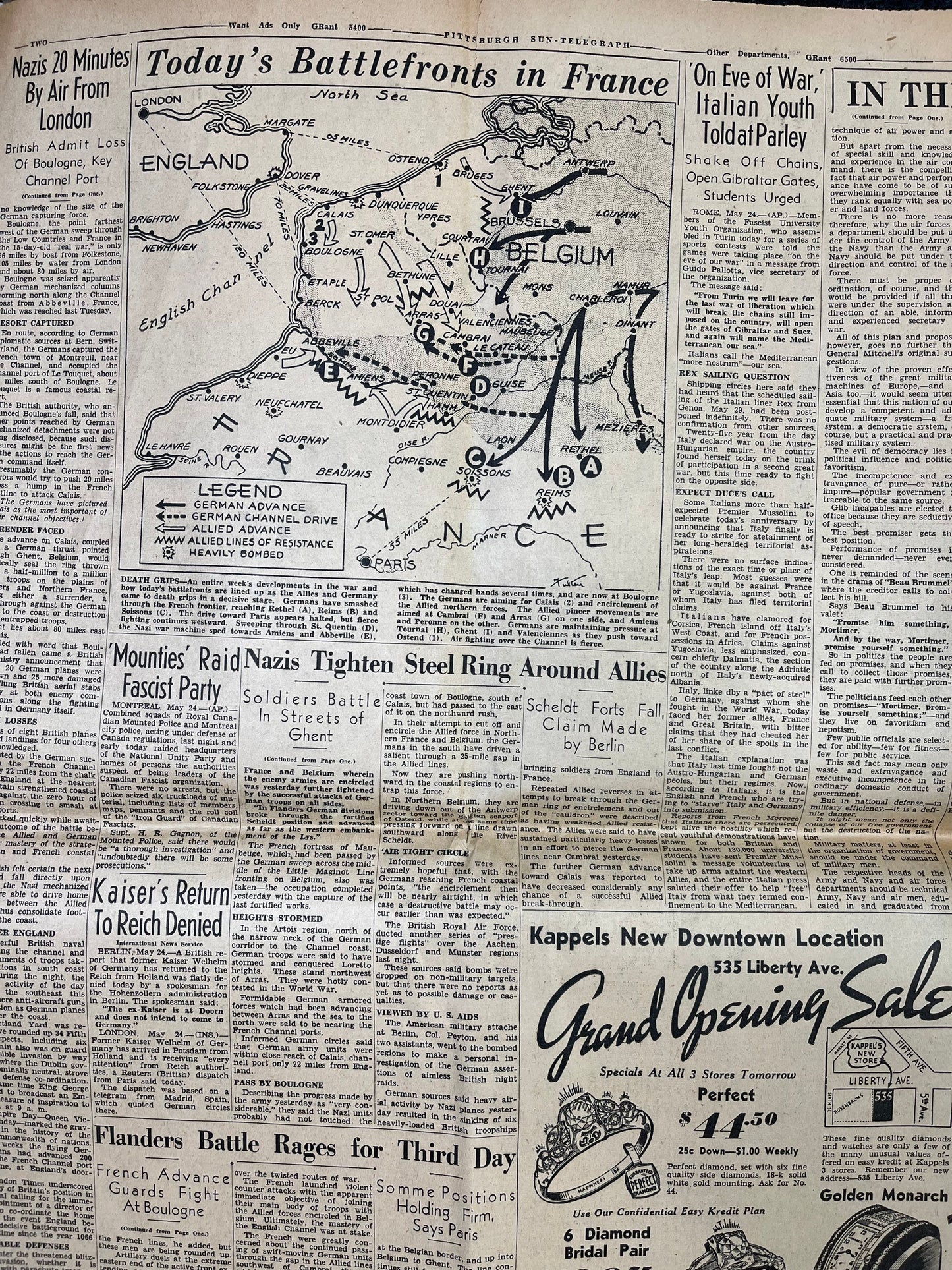 1940 German Capture of Boulogne WW2 Germany, Battle of Britain World War 2, Vintage Newspaper, Historic Gifts