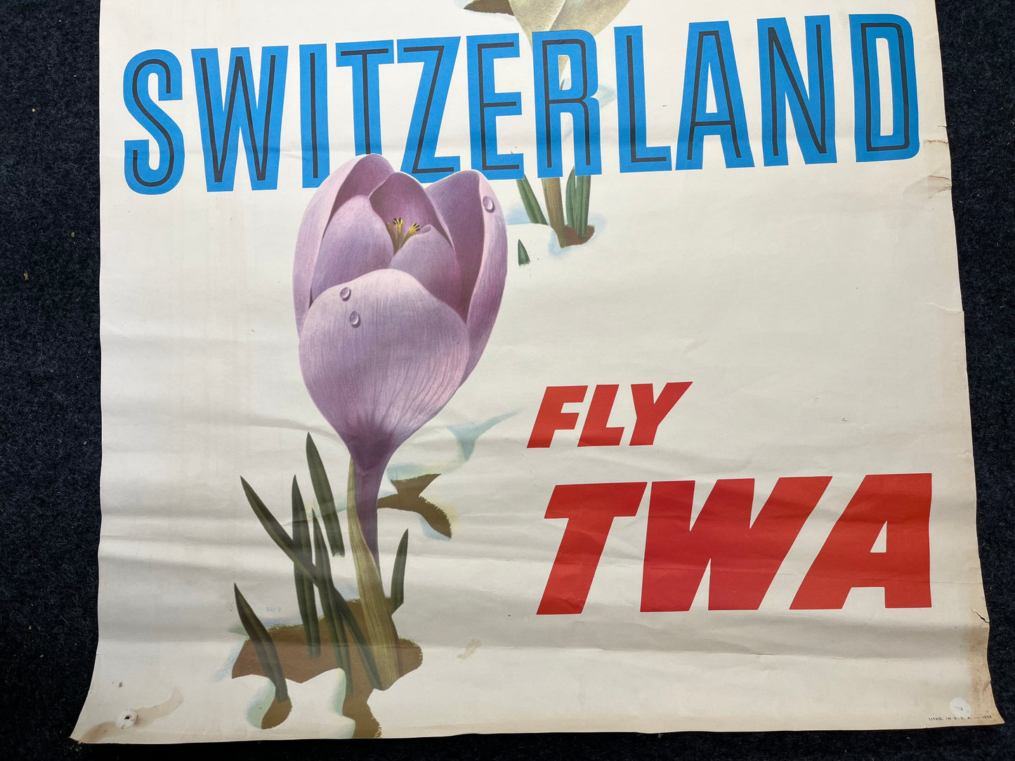 1950s Switzerland Tulips Fly TWA Airlines Vintage Travel Poster Switzerland David Klein - RARE alt art poster - Original Travel Poster, Euro