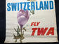 1950s Switzerland Tulips Fly TWA Airlines Vintage Travel Poster Switzerland David Klein - RARE alt art poster - Original Travel Poster, Euro