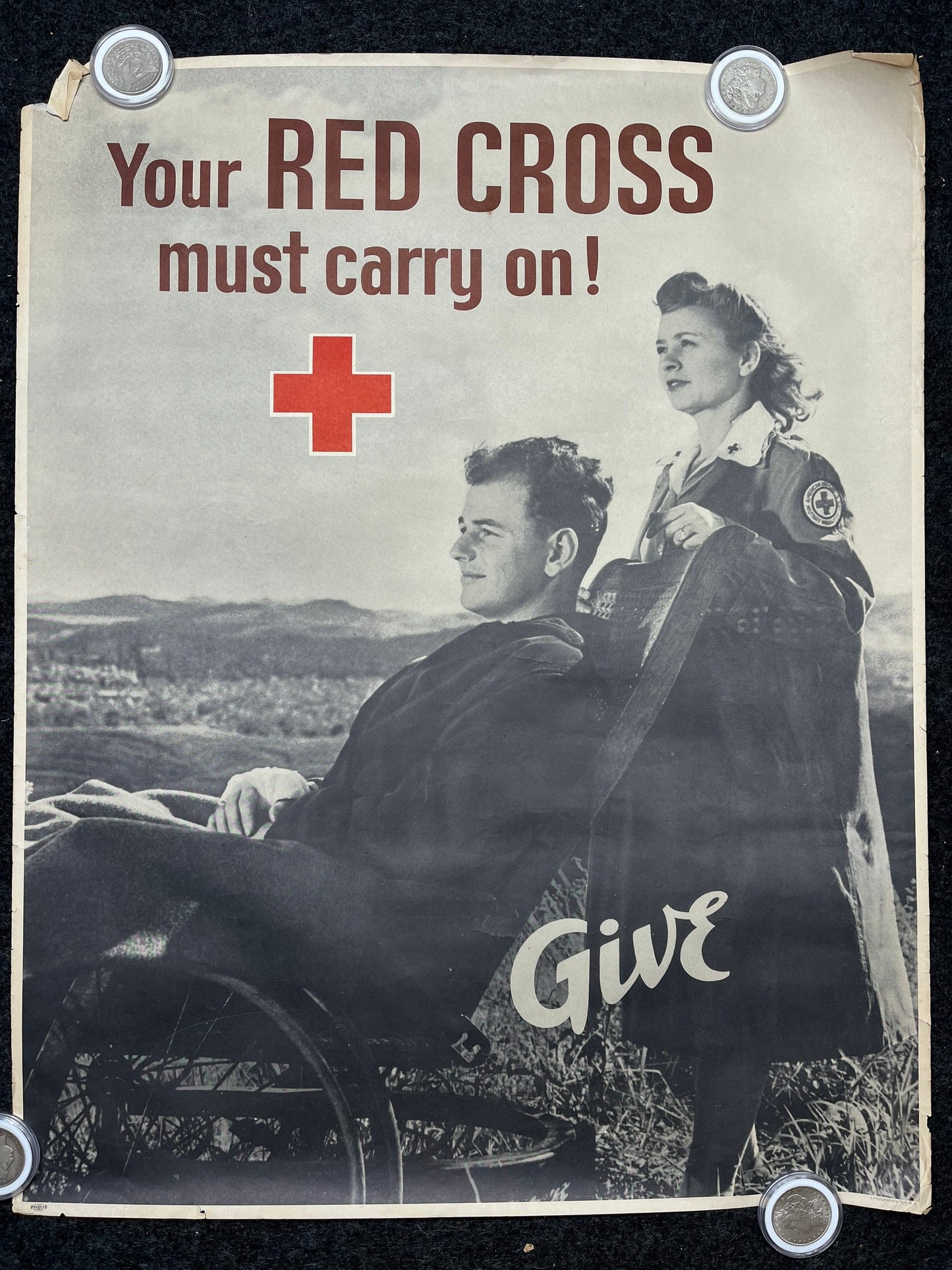 1943 Red Cross Donation Poster - Red Cross Memorabilia Original World War 2 Memorabilia, Nursing Gifts, Red Cross Gifts, Gifts for Her, Gift