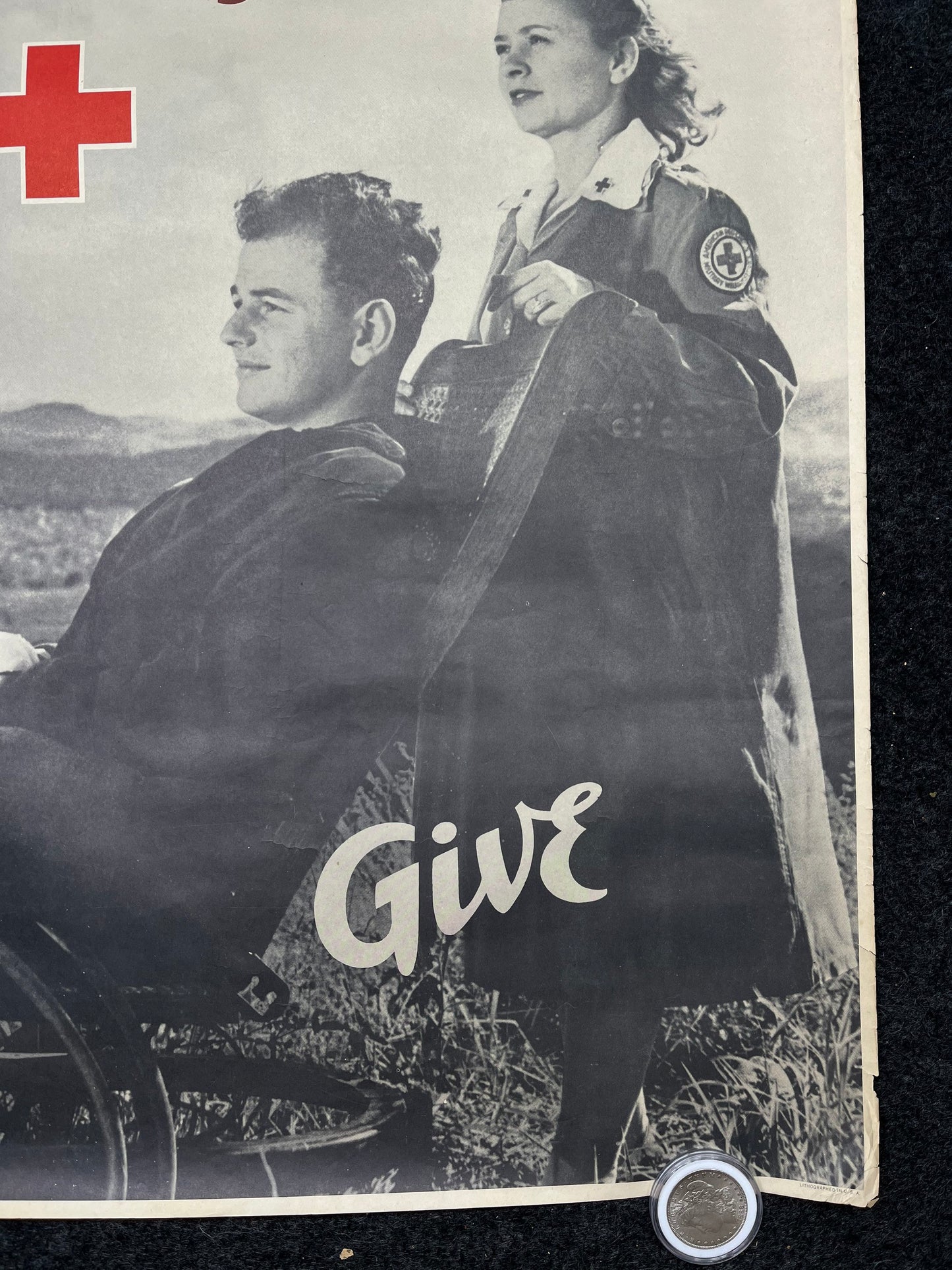 1943 Red Cross Donation Poster - Red Cross Memorabilia Original World War 2 Memorabilia, Nursing Gifts, Red Cross Gifts, Gifts for Her, Gift