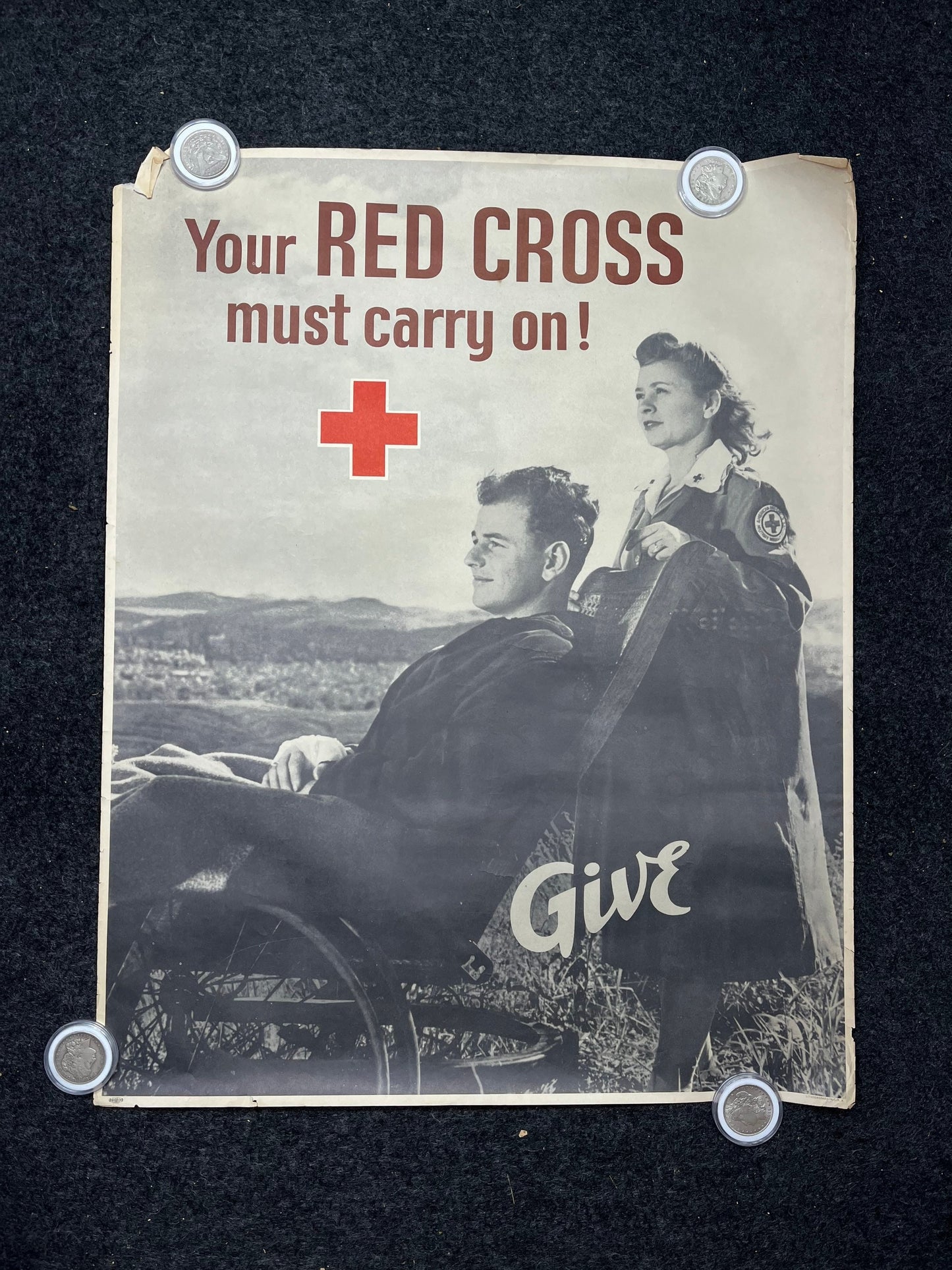 1943 Red Cross Donation Poster - Red Cross Memorabilia Original World War 2 Memorabilia, Nursing Gifts, Red Cross Gifts, Gifts for Her, Gift