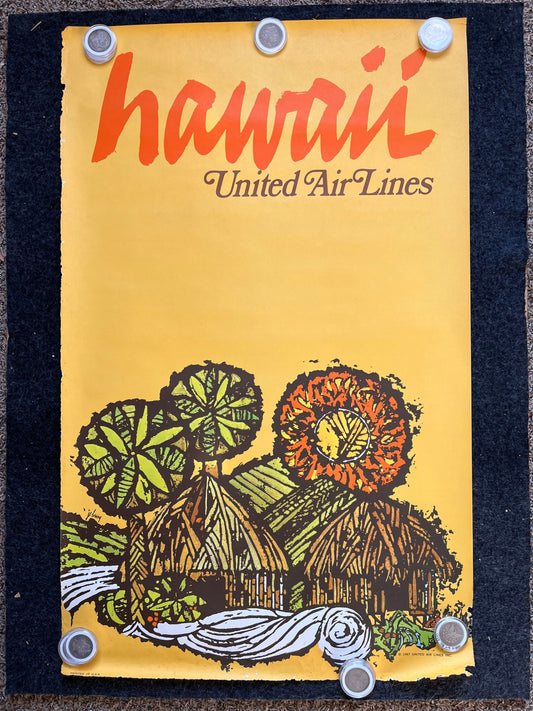 1967 Hawaiian United Air Lines Vintage Travel Poster, Original Travel Poster, Vintage Travel Art, Hawaiian Artwork, Hawaiian Souvenirs Gifts