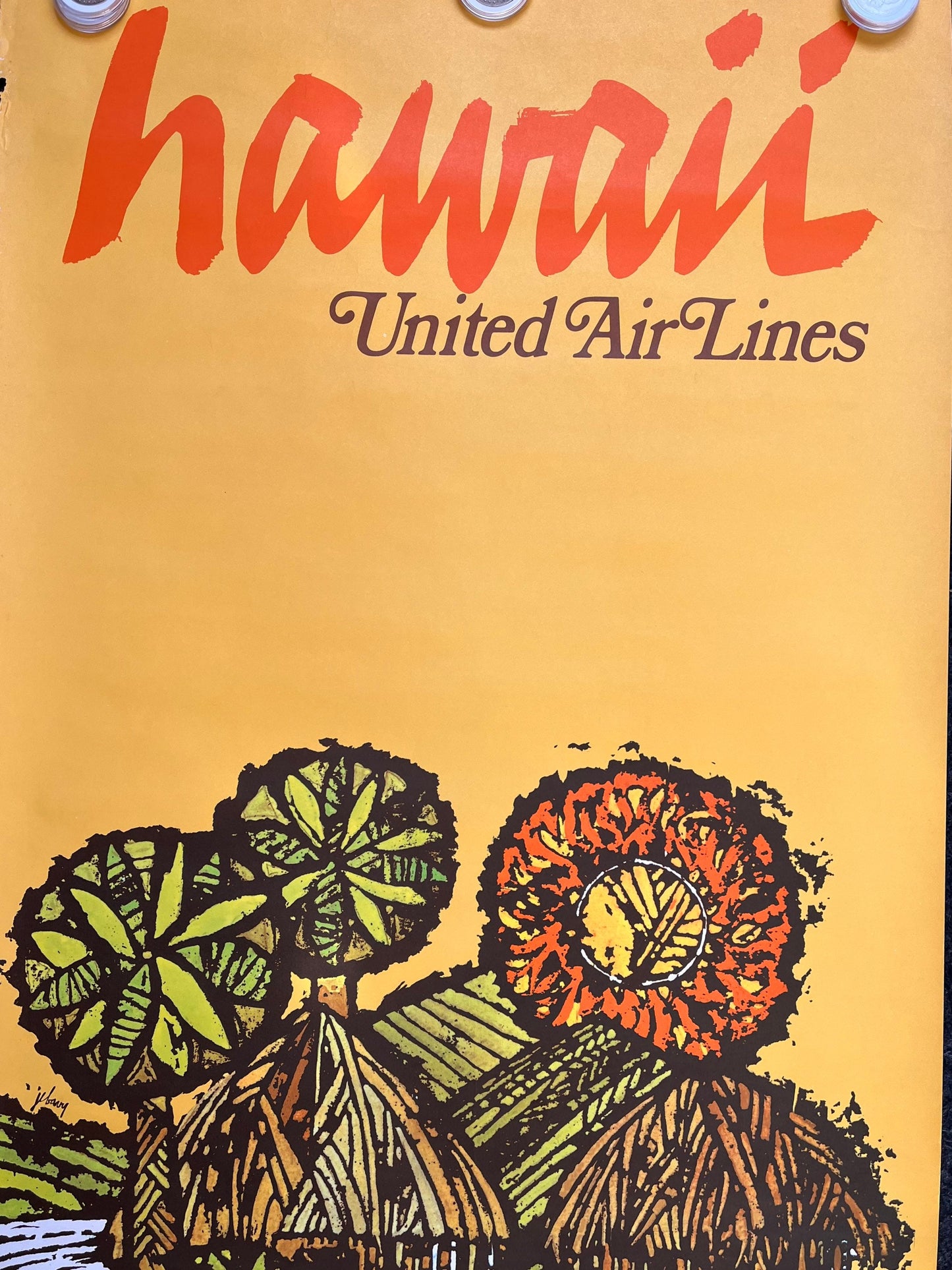 1967 Hawaiian United Air Lines Vintage Travel Poster, Original Travel Poster, Vintage Travel Art, Hawaiian Artwork, Hawaiian Souvenirs Gifts