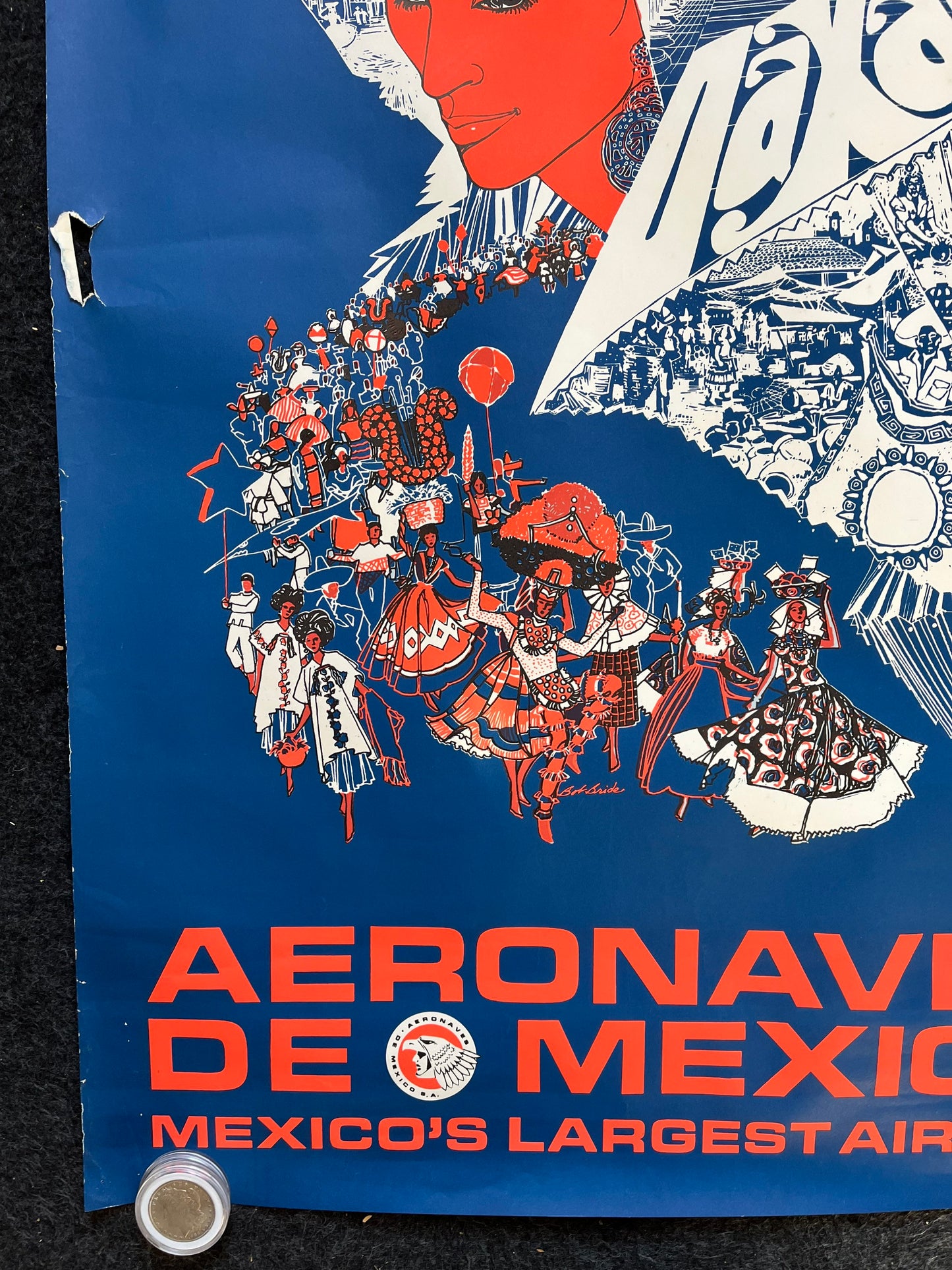 1960s Mexico Aeronaves De Mexico Original Travel Poster, Vintage Mexican Art, Chicken Bird Art, Mexico Souvenirs, Mexican Artwork, Latin Ame