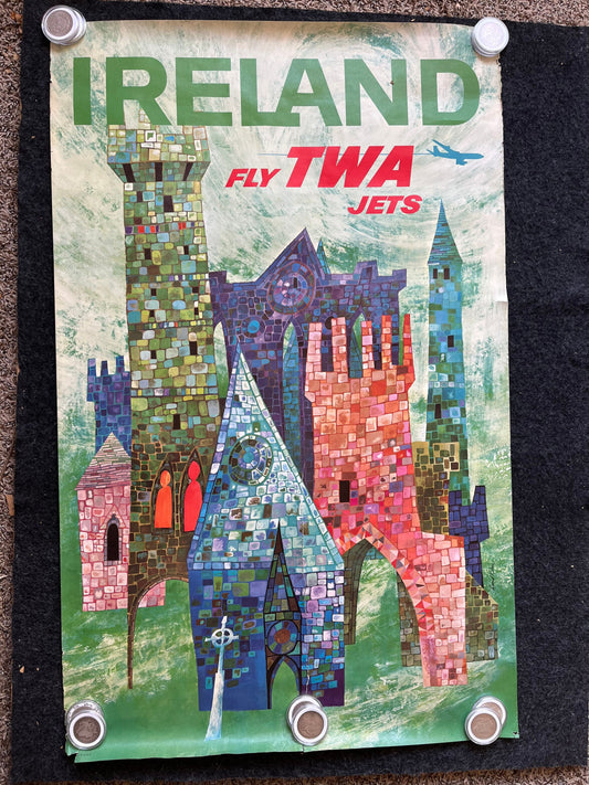 1964 Original Ireland Fly TWA David Klein Vintage Travel Poster