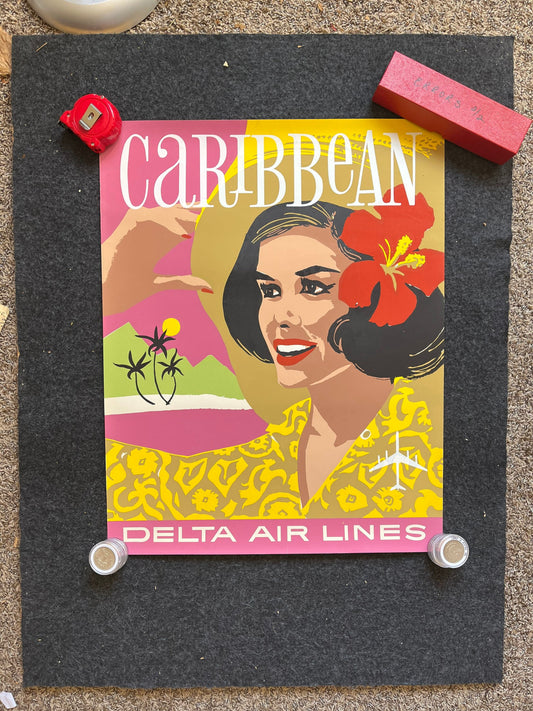 1960s Caribbean Travel Poster, Original Travel Poster, Vintage Travel Poster, Caribbean Souvenirs Wall Decor, Latino Artwork History, Travel