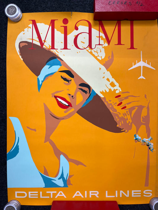 1960s Miami Travel Poster, Miami Florida Artwork, Florida Souvenirs, Floridian Gifts Original Travel Poster, Vintage Travel Poster Caribbean