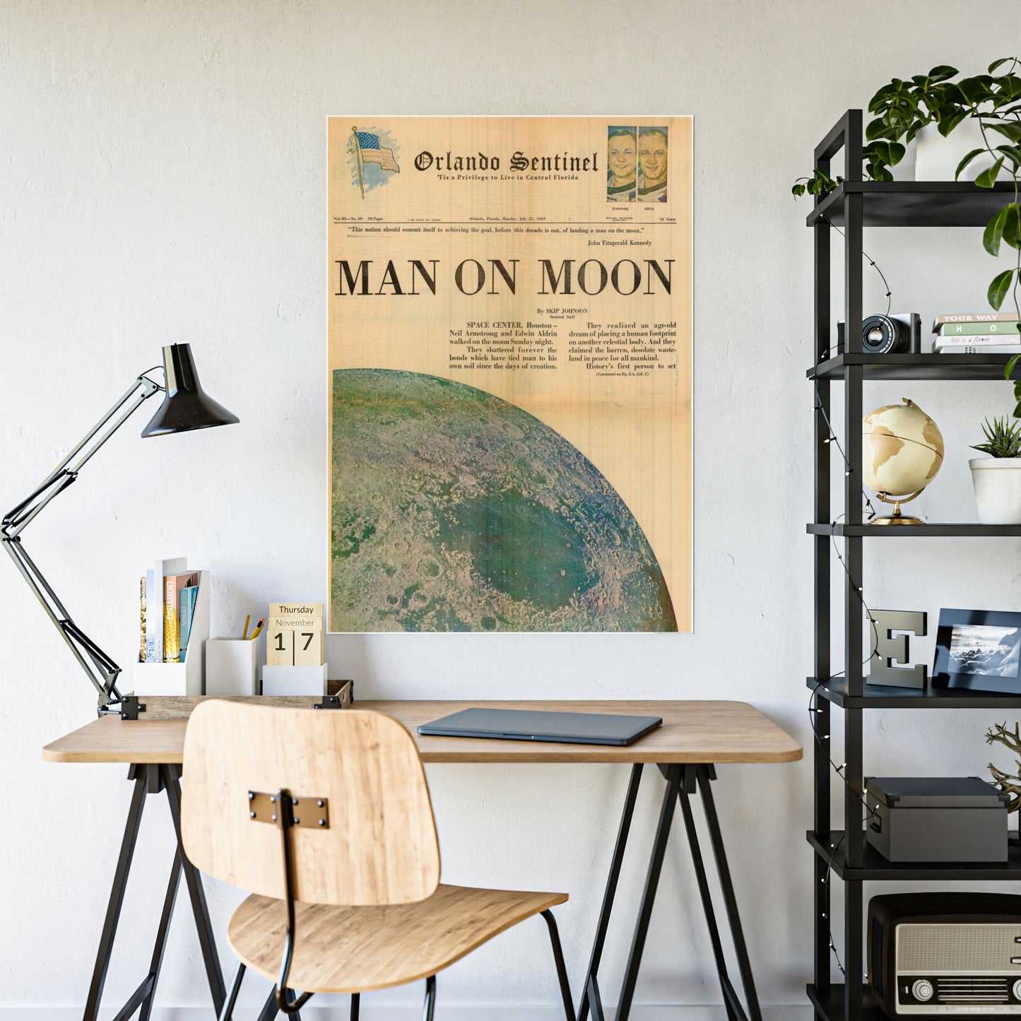 Moon Landing Poster of Vintage Newspaper, NASA Apollo 11 Program Moonwalk