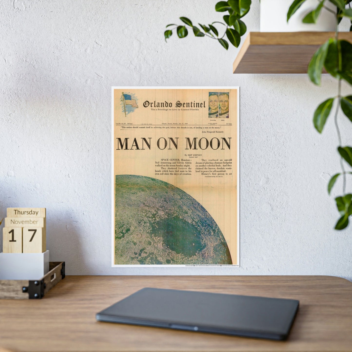 Moon Landing Poster of Vintage Newspaper, NASA Apollo 11 Program Moonwalk