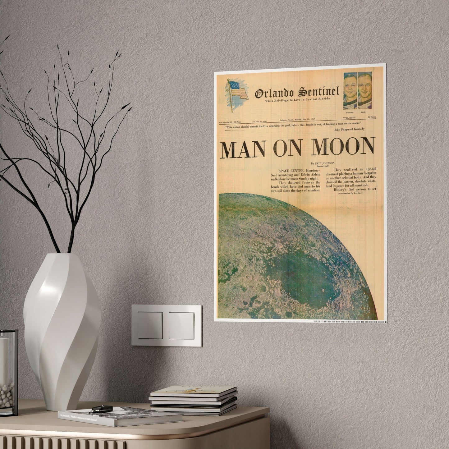 Moon Landing Poster of Vintage Newspaper, NASA Apollo 11 Program Moonwalk