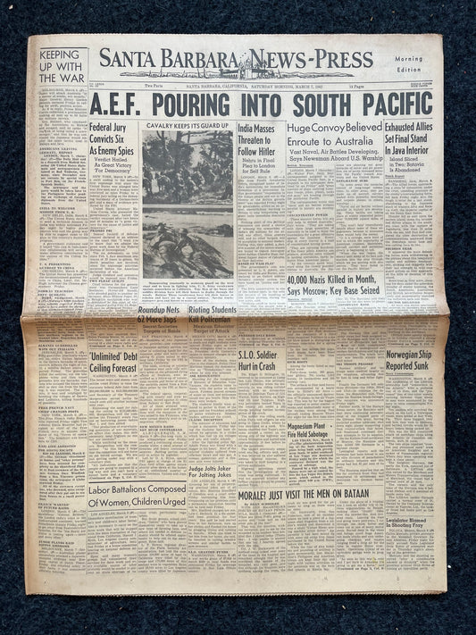 WW2 1942 Australian Army Rushes to Defend Pacific, Original Newspaper, WW2 Philippines Japan History, Pacific Theatre WW2, World War 2 Decor