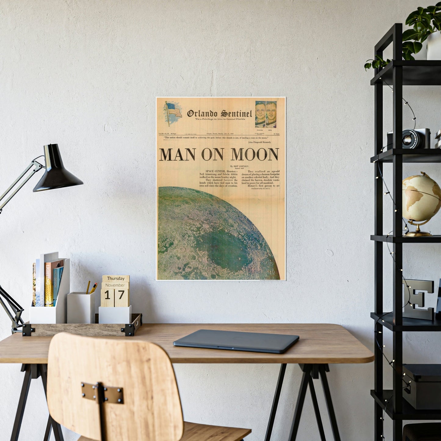Moon Landing Poster of Vintage Newspaper, NASA Apollo 11 Program Moonwalk