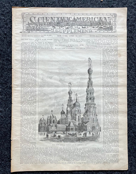 1800s Saint Petersburg Church, Scientific America, Science Education Wall Decor Gifts, Medical Curios, Vintage Newspaper, Original Newspaper