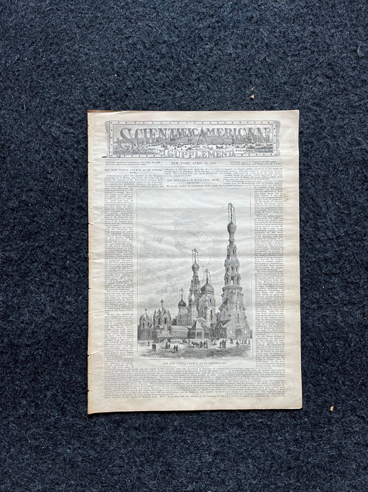 1800s Saint Petersburg Church, Scientific America, Science Education Wall Decor Gifts, Medical Curios, Vintage Newspaper, Original Newspaper