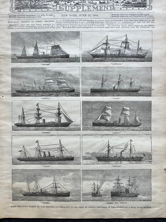 1800s Steamship Designs Art, Scientific America, Science Education Wall Decor Gifts, Medical Curios, Vintage Newspaper, Original Newspaper