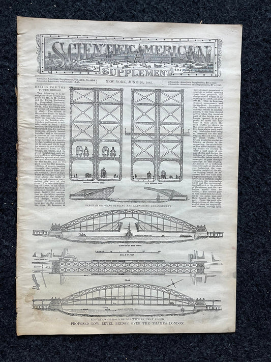 1800s Tower Bridge England, Scientific America, Science Education Wall Decor Gifts, Medical Curios, Vintage Newspaper, Original Newspaper