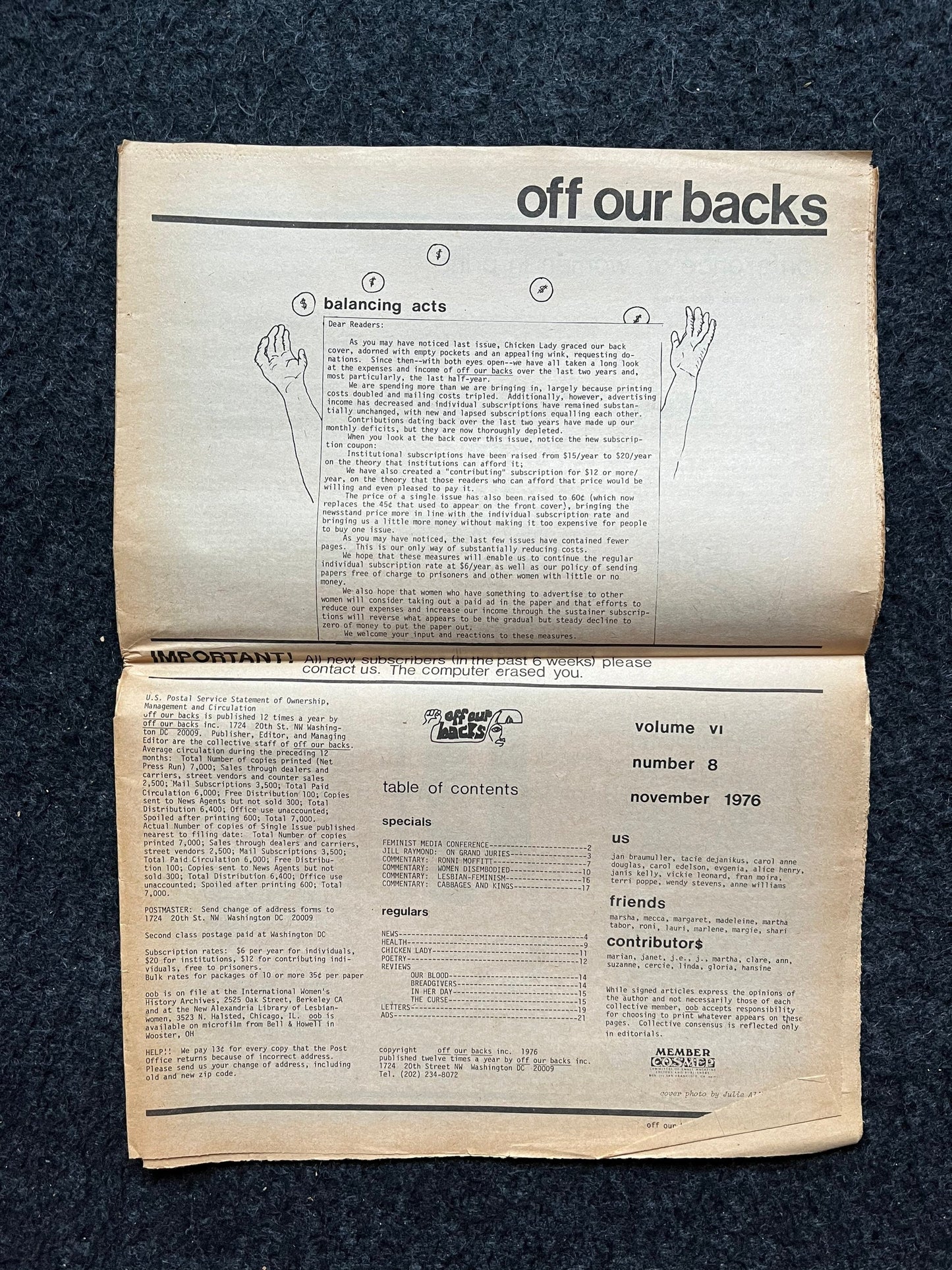 1970s Off Our Backs Feminist Newspaper, 2nd Wave Feminism, LGBT Memorabilia, Feminist Gifts, Female Empowerment, Gifts for Women, Womens