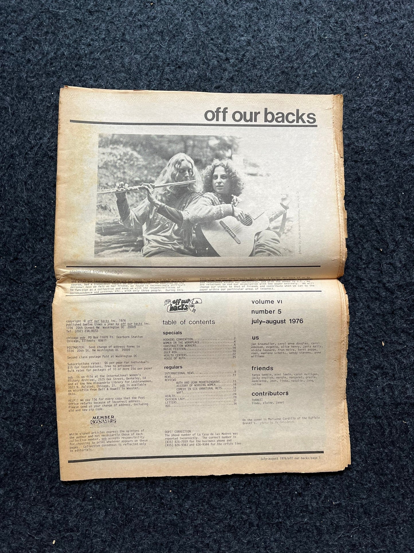 1970s Off Our Backs Feminist Newspaper, 2nd Wave Feminism, LGBT Memorabilia, Feminist Gifts, Female Empowerment, Gifts for Women, Womens