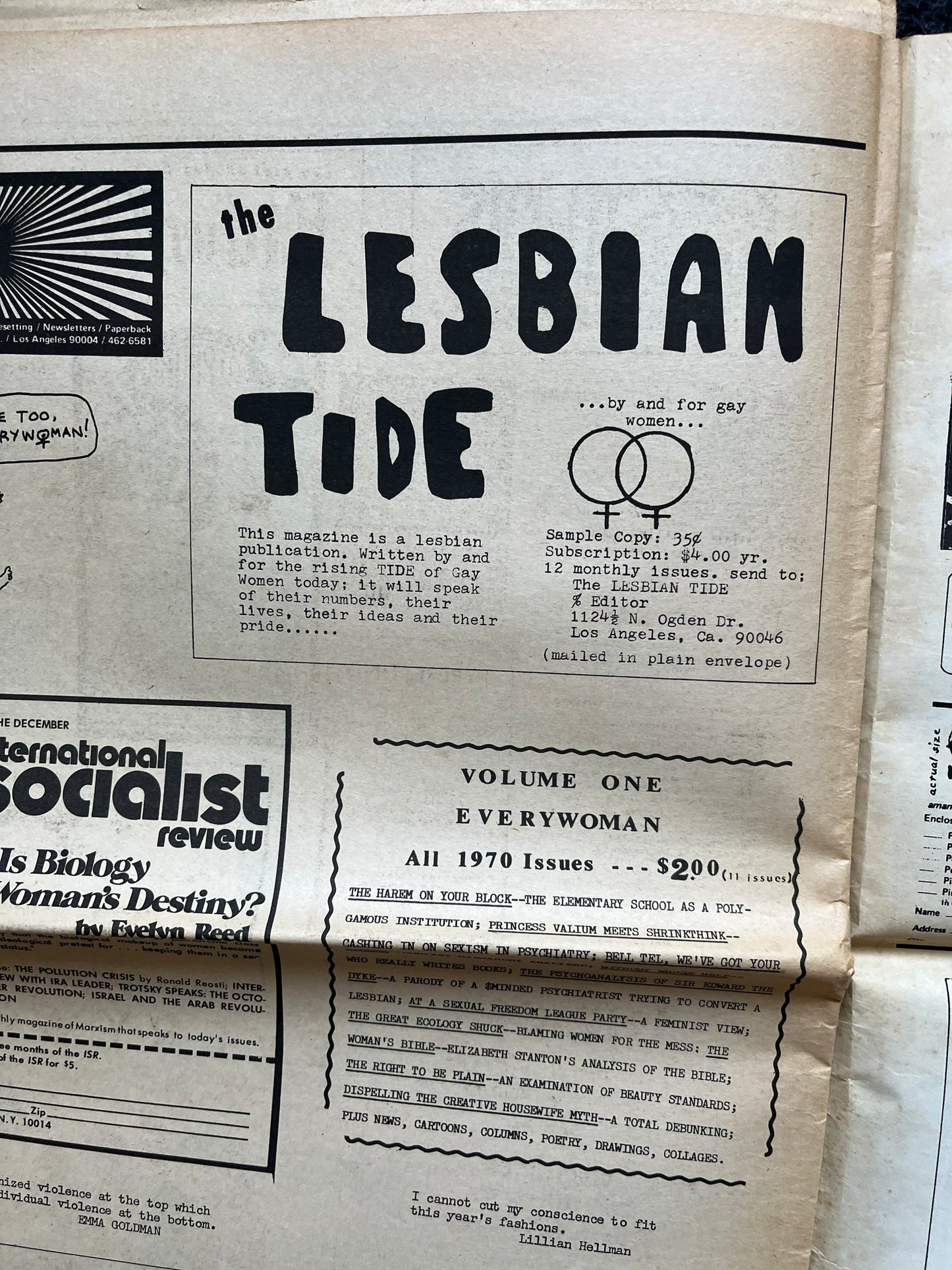 Vintage 1970s Feminist Newspaper, Everywoman 2nd Wave Feminism, LGBT Memorabilia, Feminist Gifts, Female Empowerment, Gifts for Women, Women