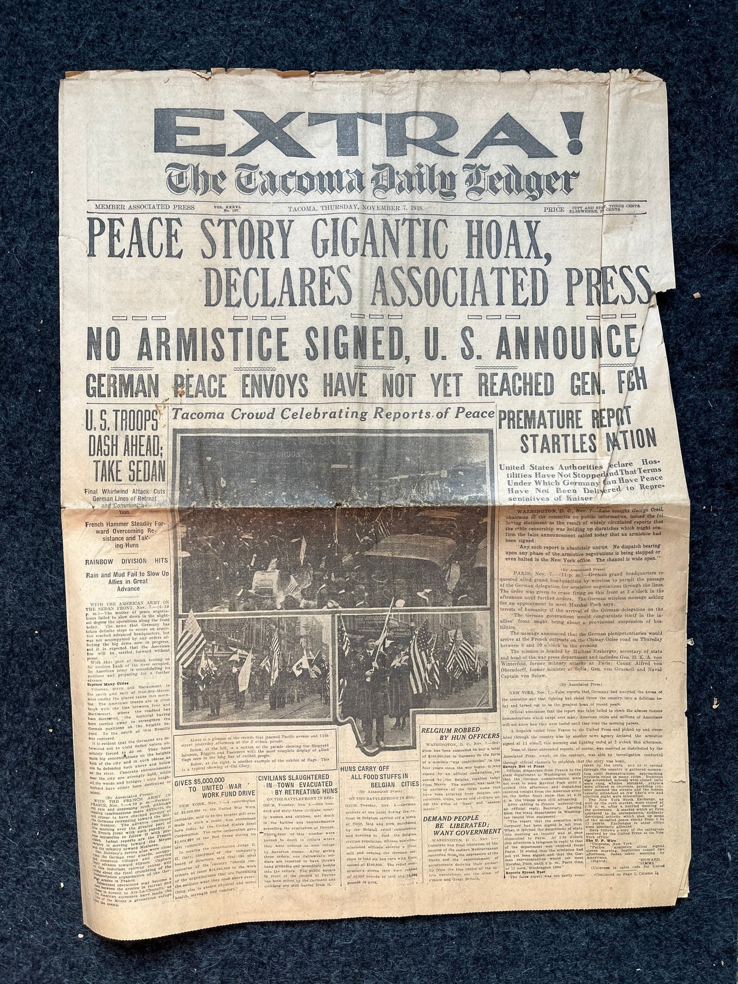 Original False Armistice World War I Peace Newspaper - Day Of – WWI Memorabilia, Historic Gifts and Newspapers, Collectible Gifts, Military