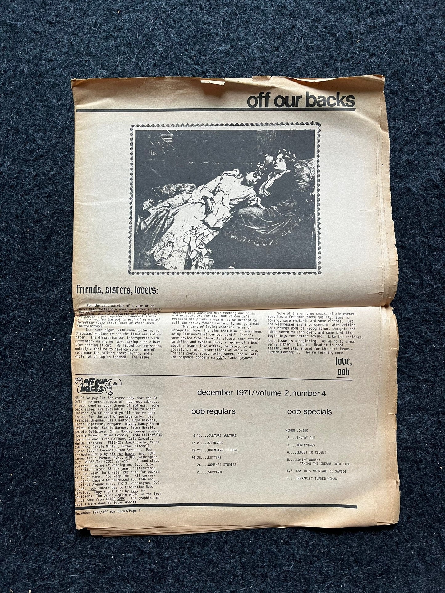 1970s Off Our Backs Feminist Newspaper, 2nd Wave Feminism, LGBT Memorabilia, Feminist Gifts, Female Empowerment, Gifts for Women, Womens