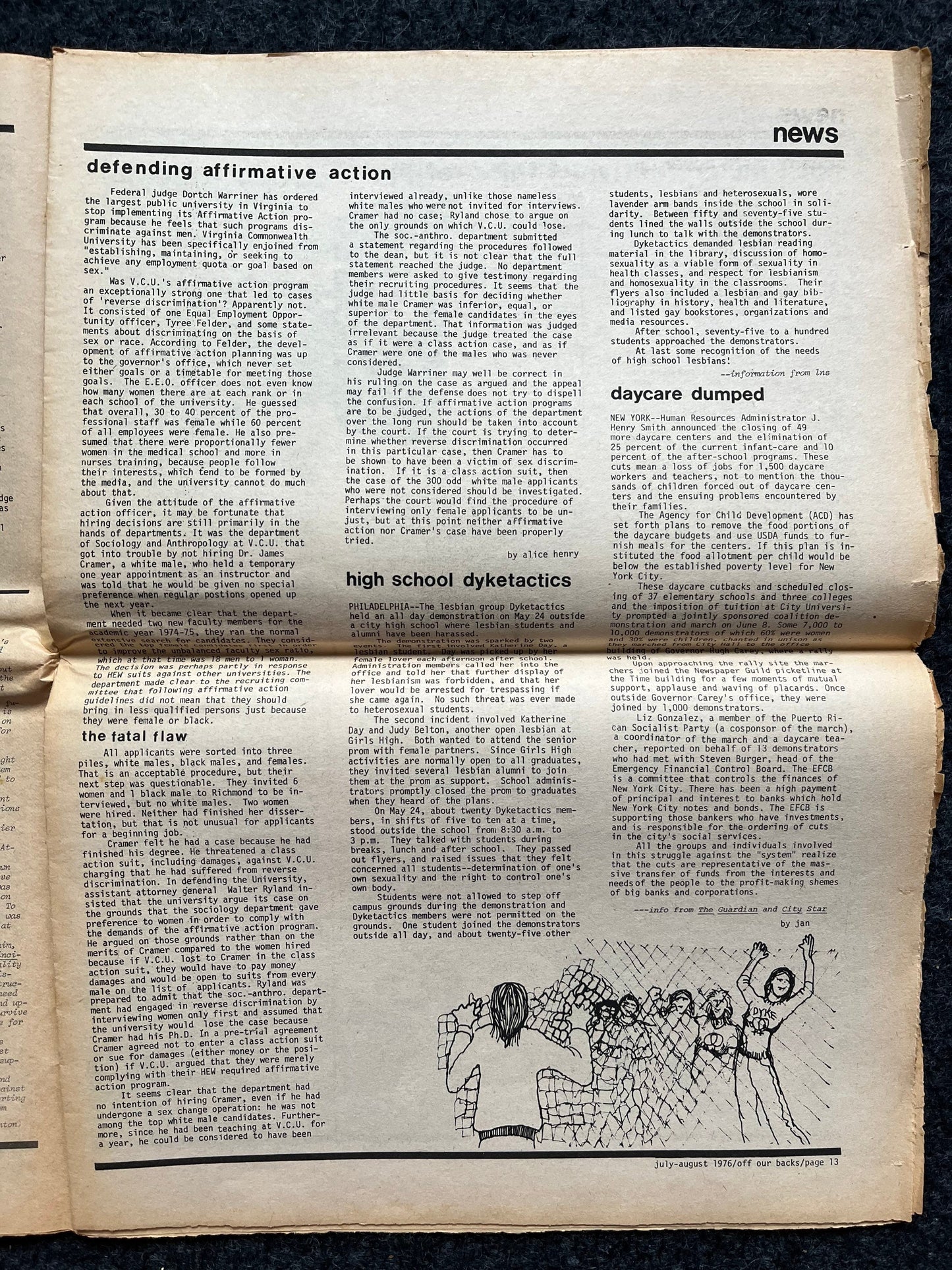 1970s Off Our Backs Feminist Newspaper, 2nd Wave Feminism, LGBT Memorabilia, Feminist Gifts, Female Empowerment, Gifts for Women, Womens