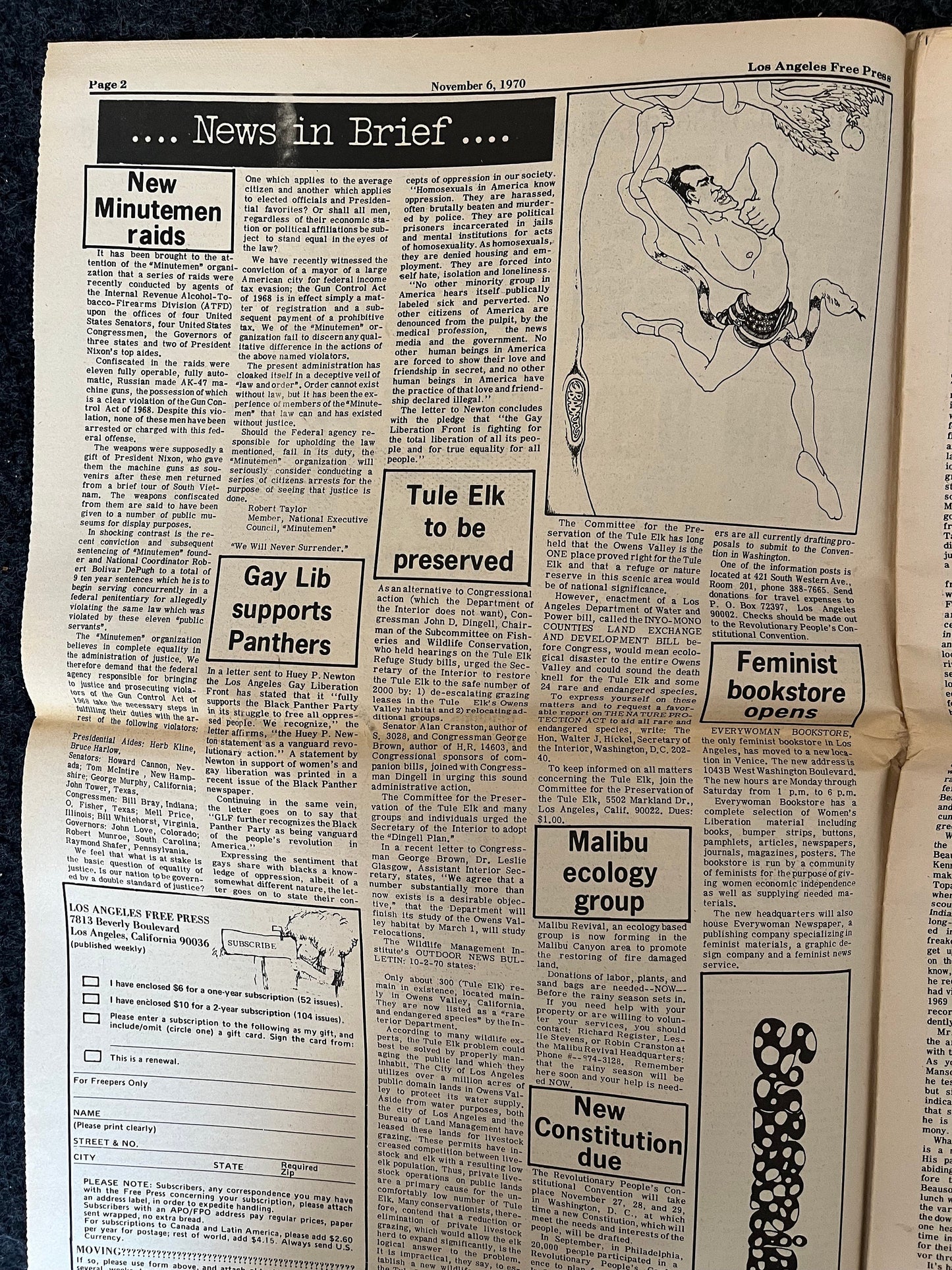 1970s CounterCulture LGBT Los Angeles Free Press, Black Panther Party, Underground Far-Left Newspaper, Vintage Newspaper, Original Newspaper