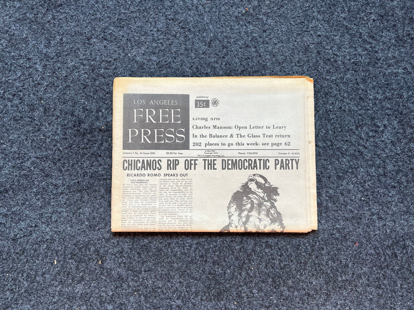 1970s CounterCulture LGBT Los Angeles Free Press, Black Panther Party, Underground Far-Left Newspaper, Vintage Newspaper, Original Newspaper