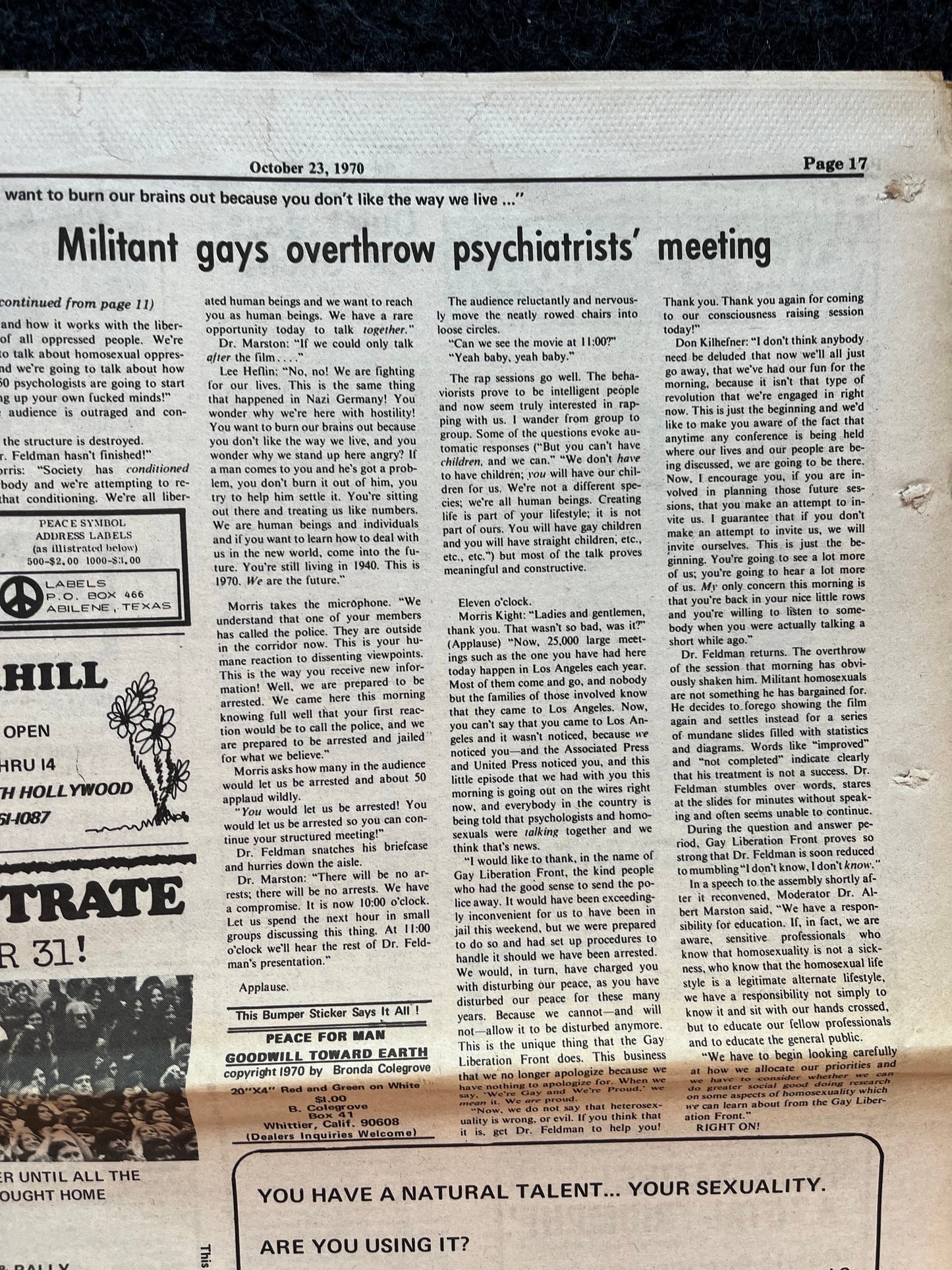 1970s CounterCulture LGBT Los Angeles Free Press, Black Panther Party, Underground Far-Left Newspaper, Vintage Newspaper, Original Newspaper