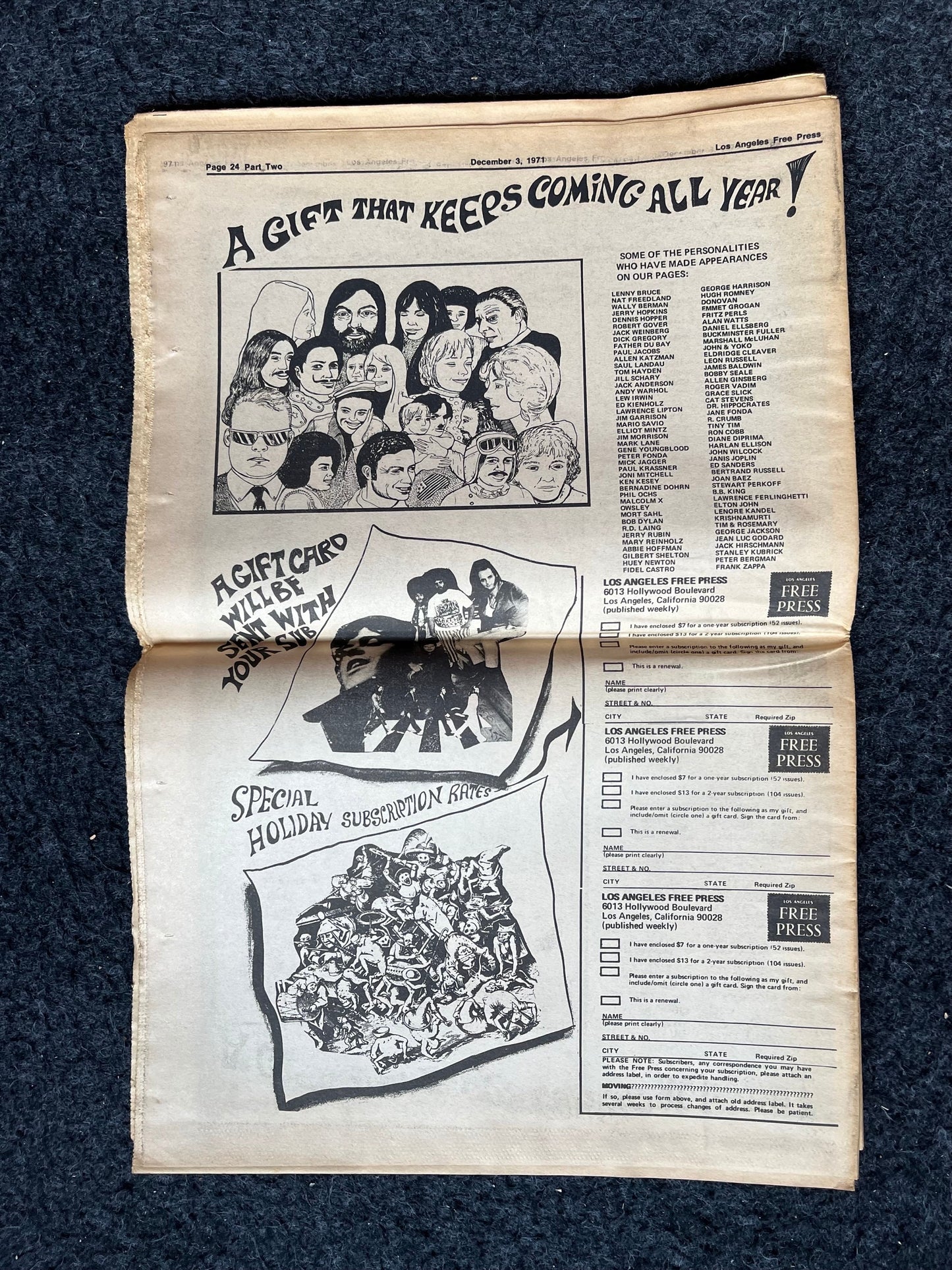 1970s CounterCulture LGBT Los Angeles Free Press, Black Panther Party, Underground Far-Left Newspaper, Vintage Newspaper, Original Newspaper
