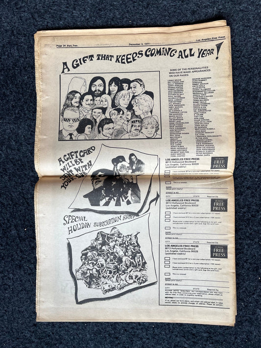 1970s CounterCulture LGBT Los Angeles Free Press, Black Panther Party, Underground Far-Left Newspaper, Vintage Newspaper, Original Newspaper