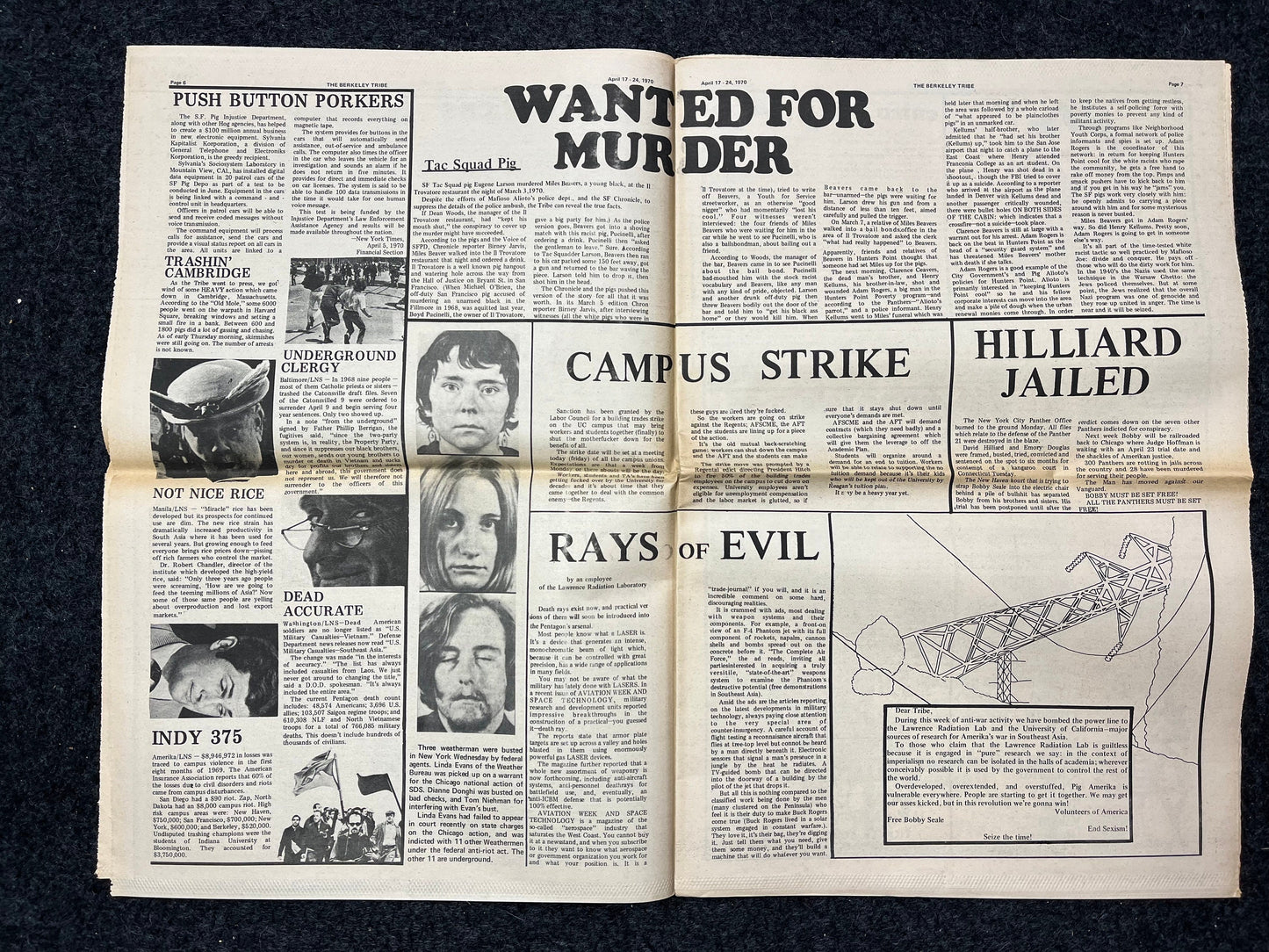 1970s Berkeley Tribe CounterCulture, Black Panther Party, Underground Newspaper, Vintage Newspaper, San Francisco California