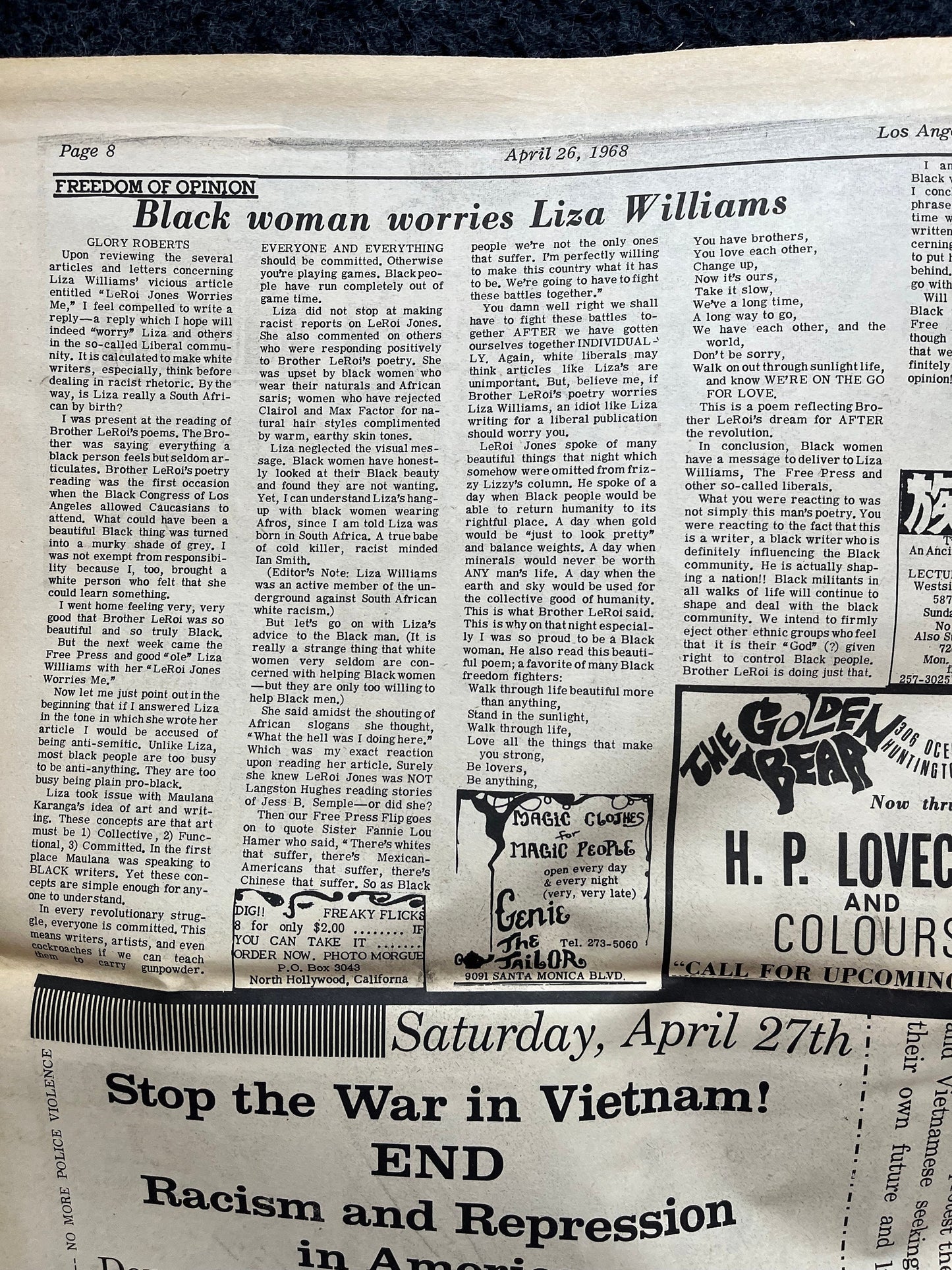 1970s CounterCulture LGBT Los Angeles Free Press, Black Panther Party, Underground Far-Left Newspaper, Vintage Newspaper, Original Newspaper