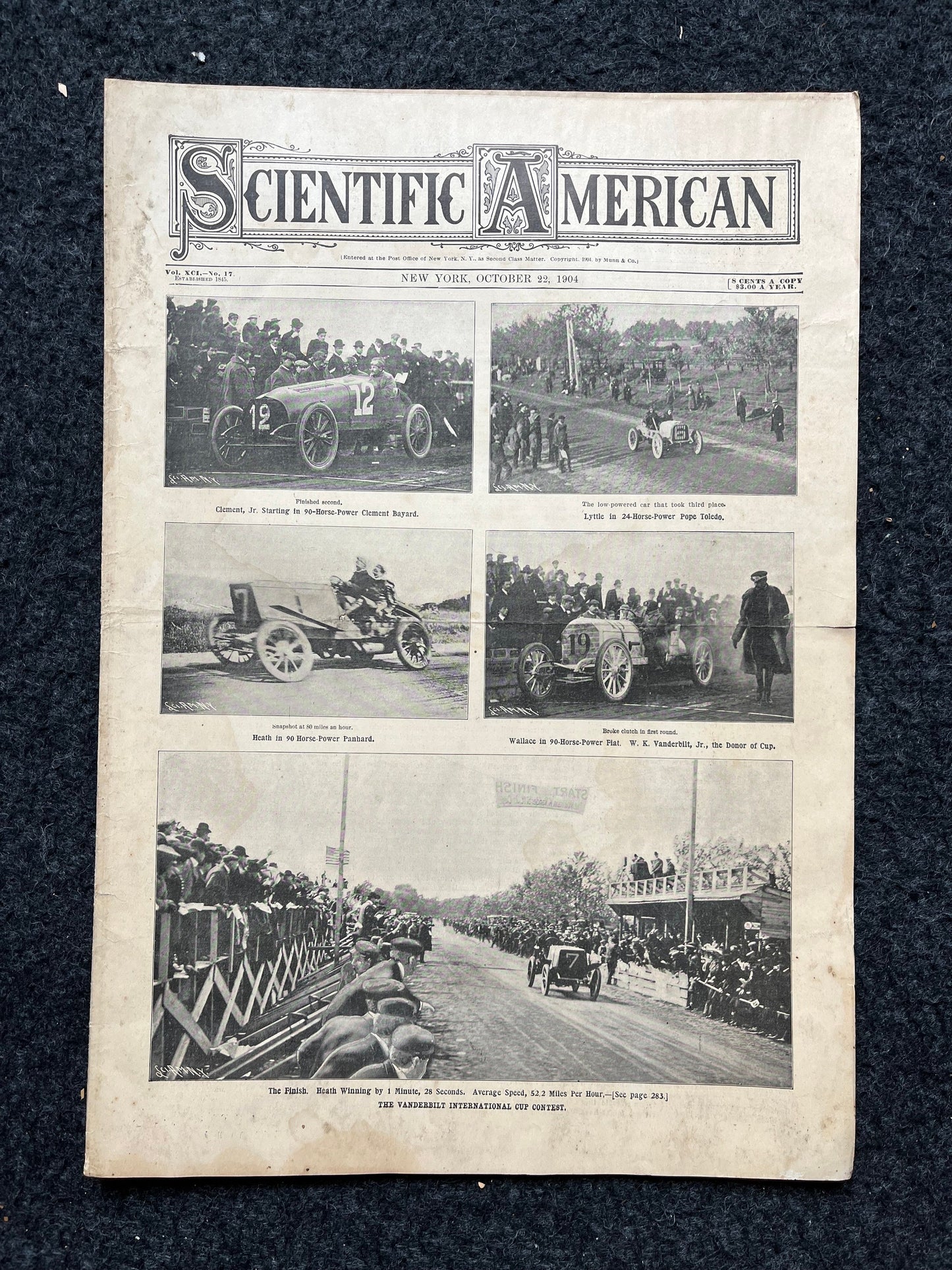 1905 Vanderbilt Raceway Automotive Memorabilia, Car Gifts, Scientific America Newspaper, Science Education Wall Decor Gifts,